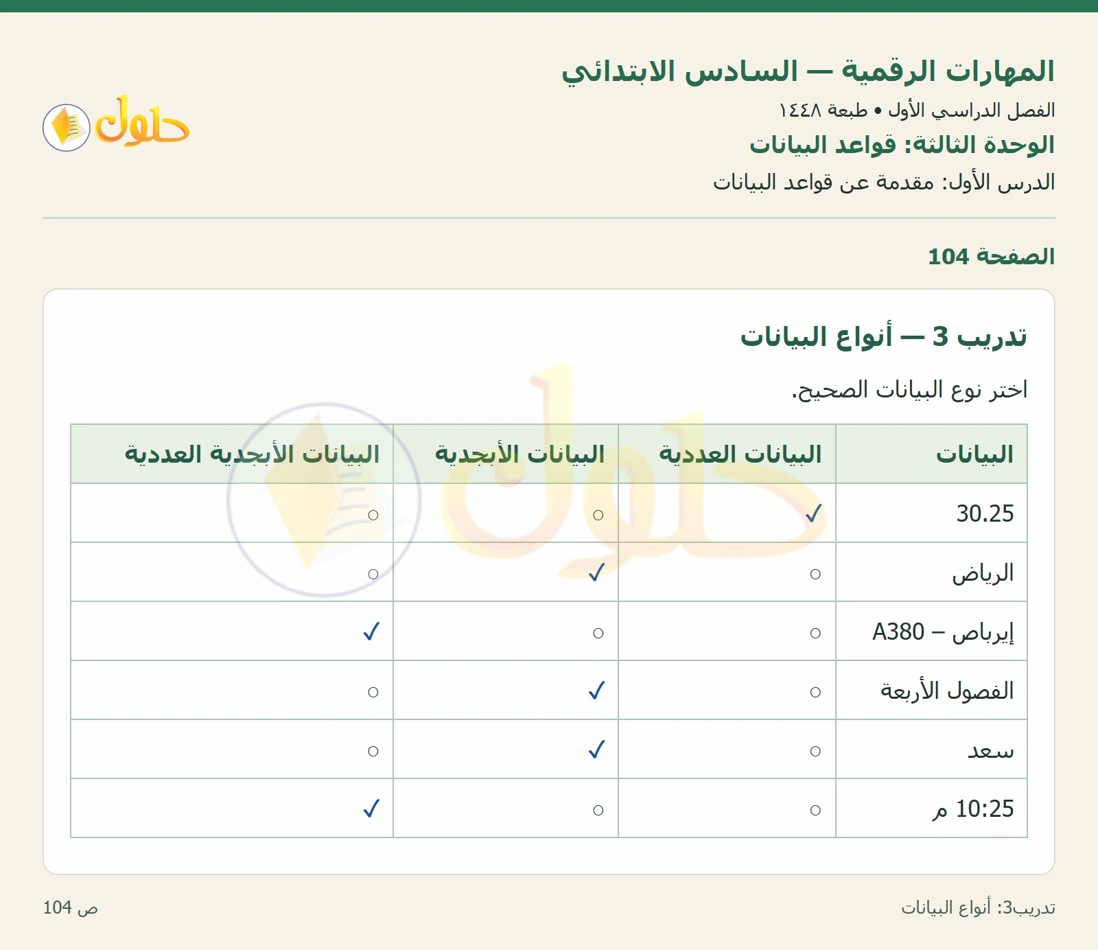 أنواع البيانات صفحة ١٠٤