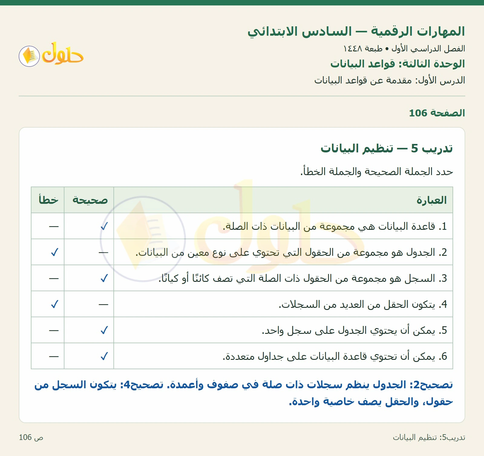 تنظيم البيانات صفحة ١٠٦