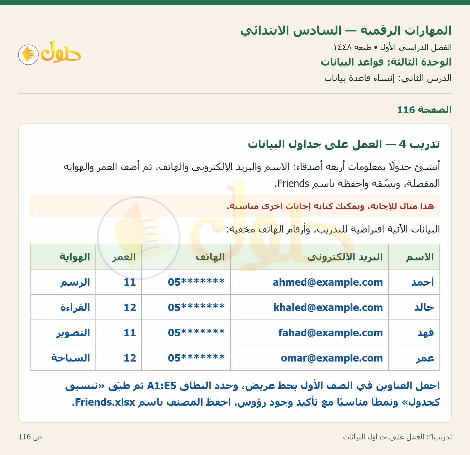 أنشطة تطبيقية صفحة ١١٦ — الجزء ١