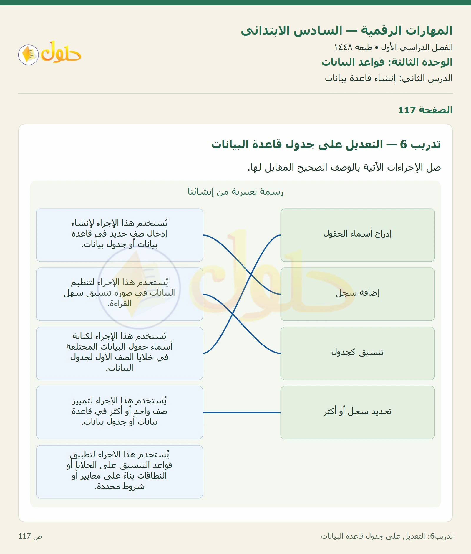 التعديل على جدول قاعدة البيانات صفحة ١١٧
