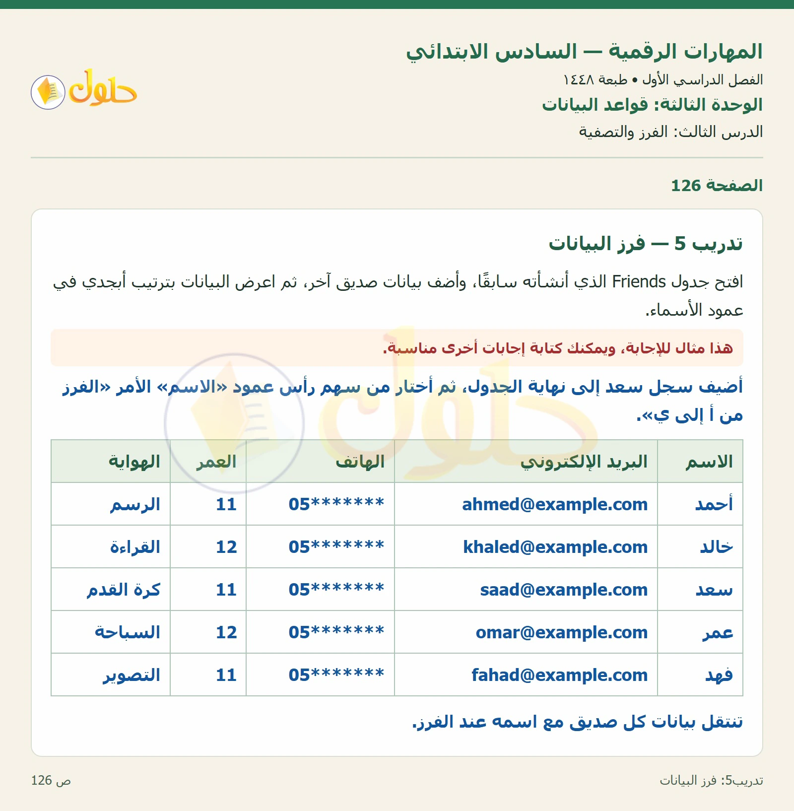 أنشطة تطبيقية صفحة ١٢٦ — الجزء ١