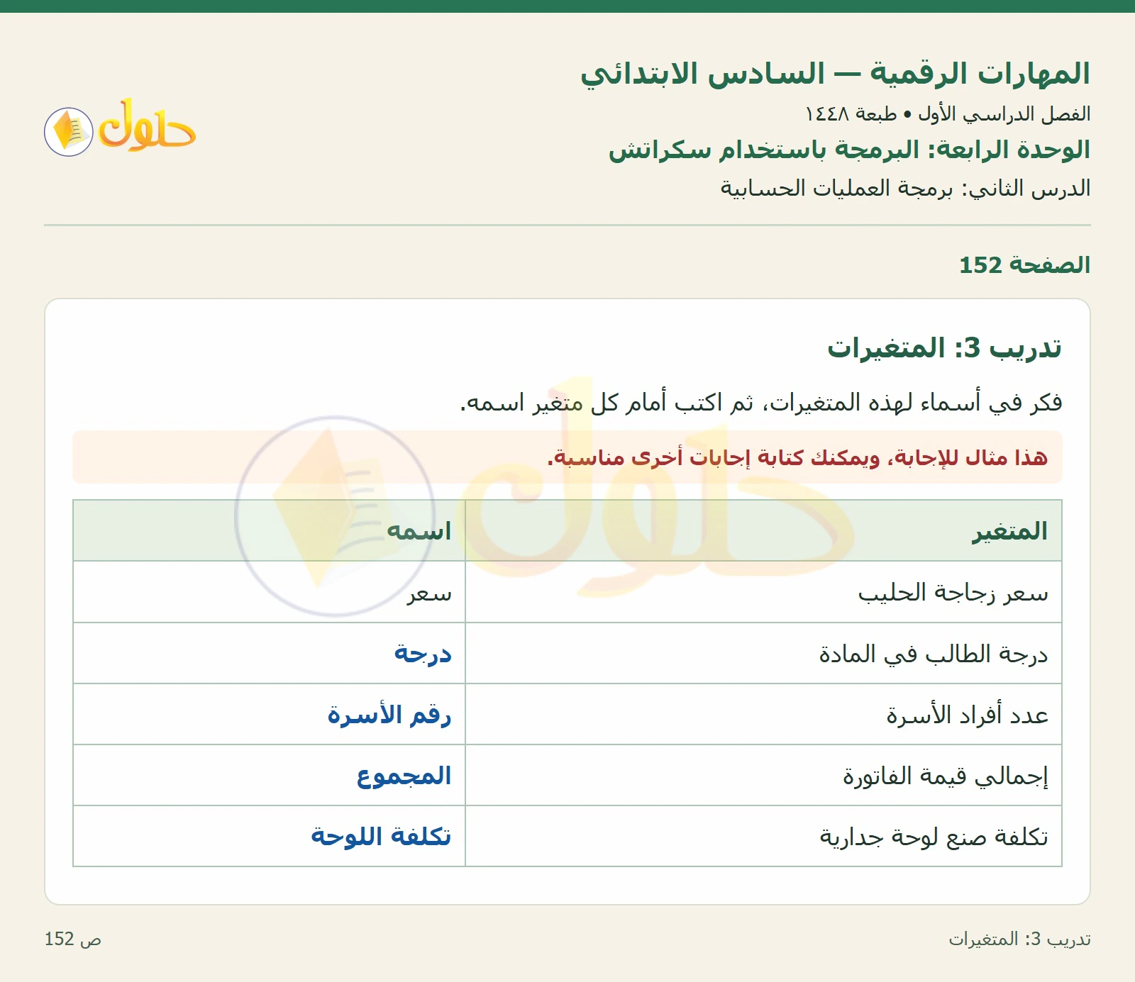 أنشطة تطبيقية صفحة ١٥٢ — الجزء ١