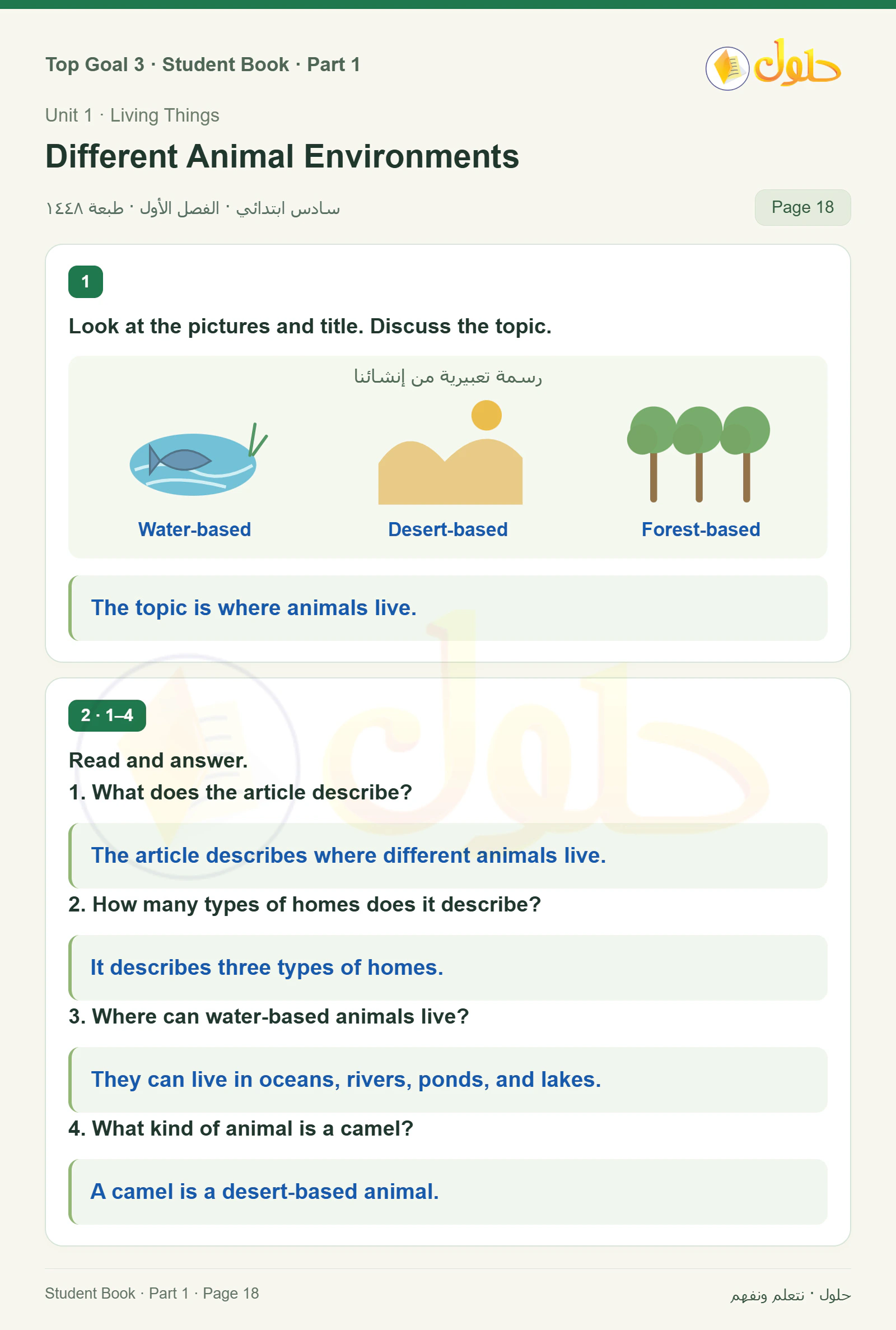 حل اللغة الإنجليزية للصف السادس الابتدائي صفحة ١٨ — الجزء ١