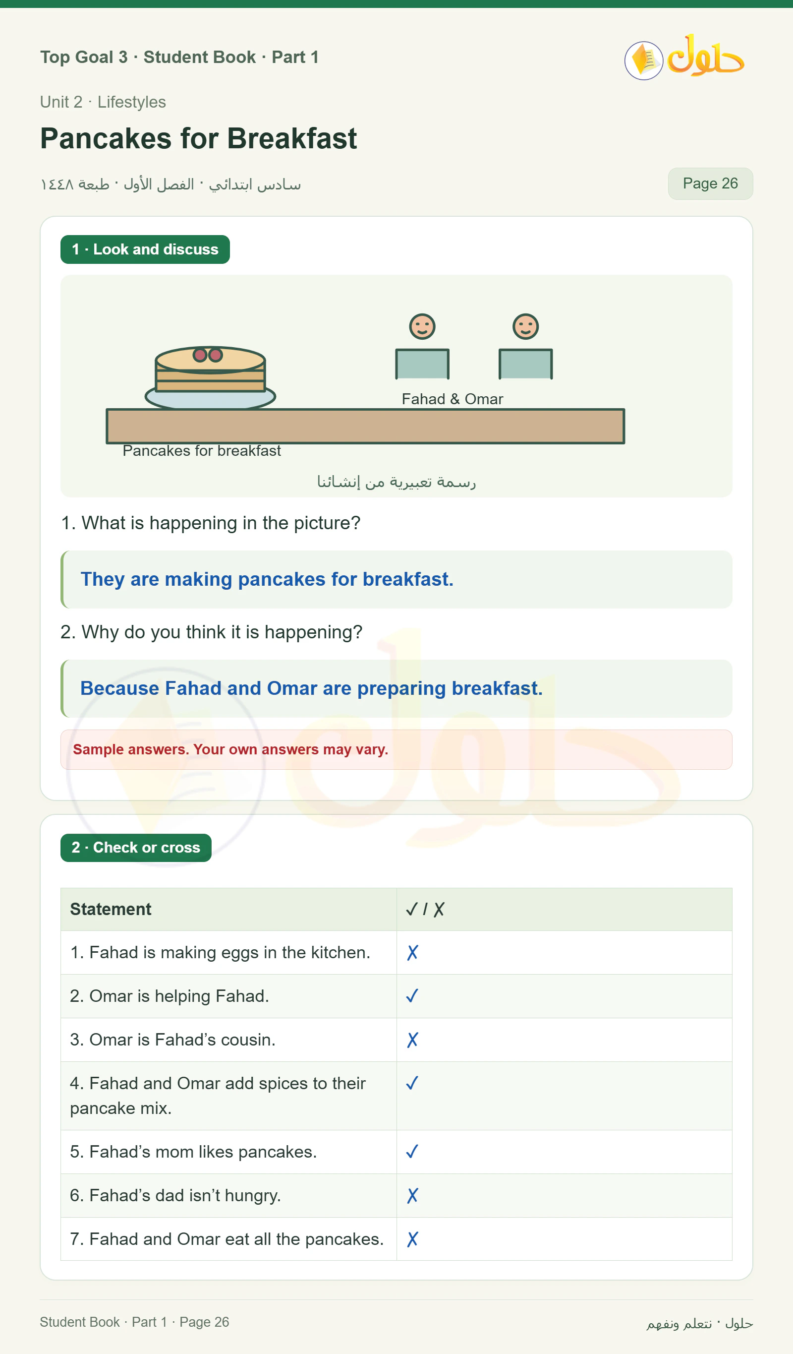 حل اللغة الإنجليزية للصف السادس الابتدائي صفحة ٢٦ — الجزء ١