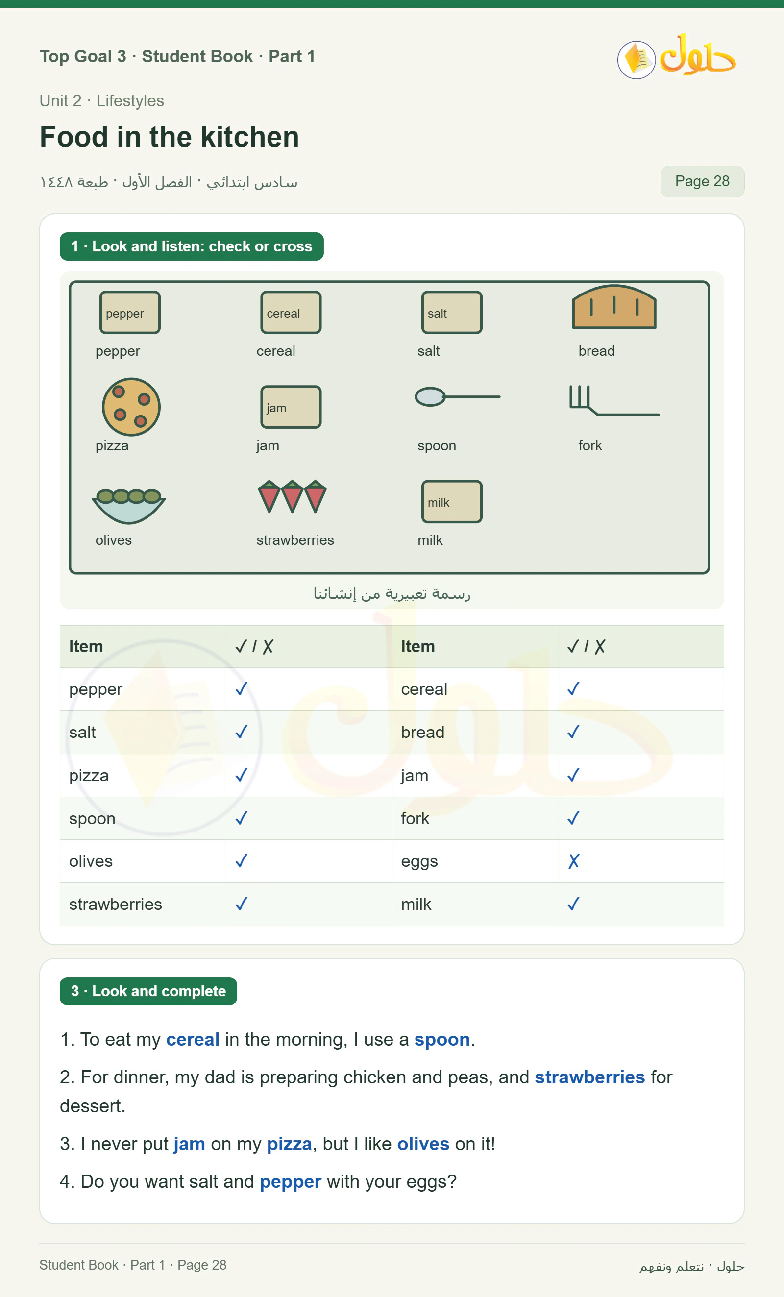 حل اللغة الإنجليزية للصف السادس الابتدائي صفحة ٢٨