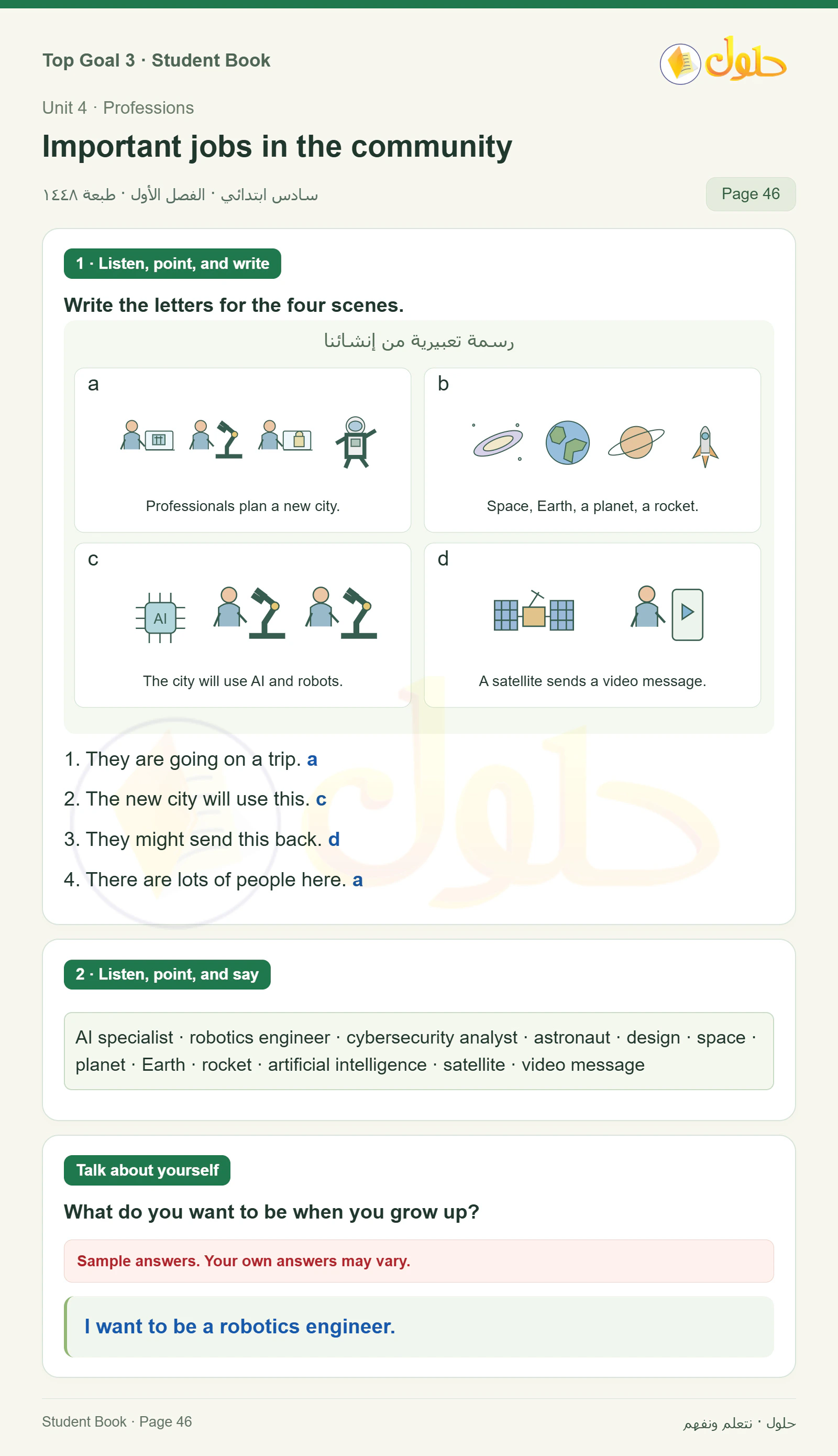 حل اللغة الإنجليزية للصف السادس الابتدائي صفحة ٤٦