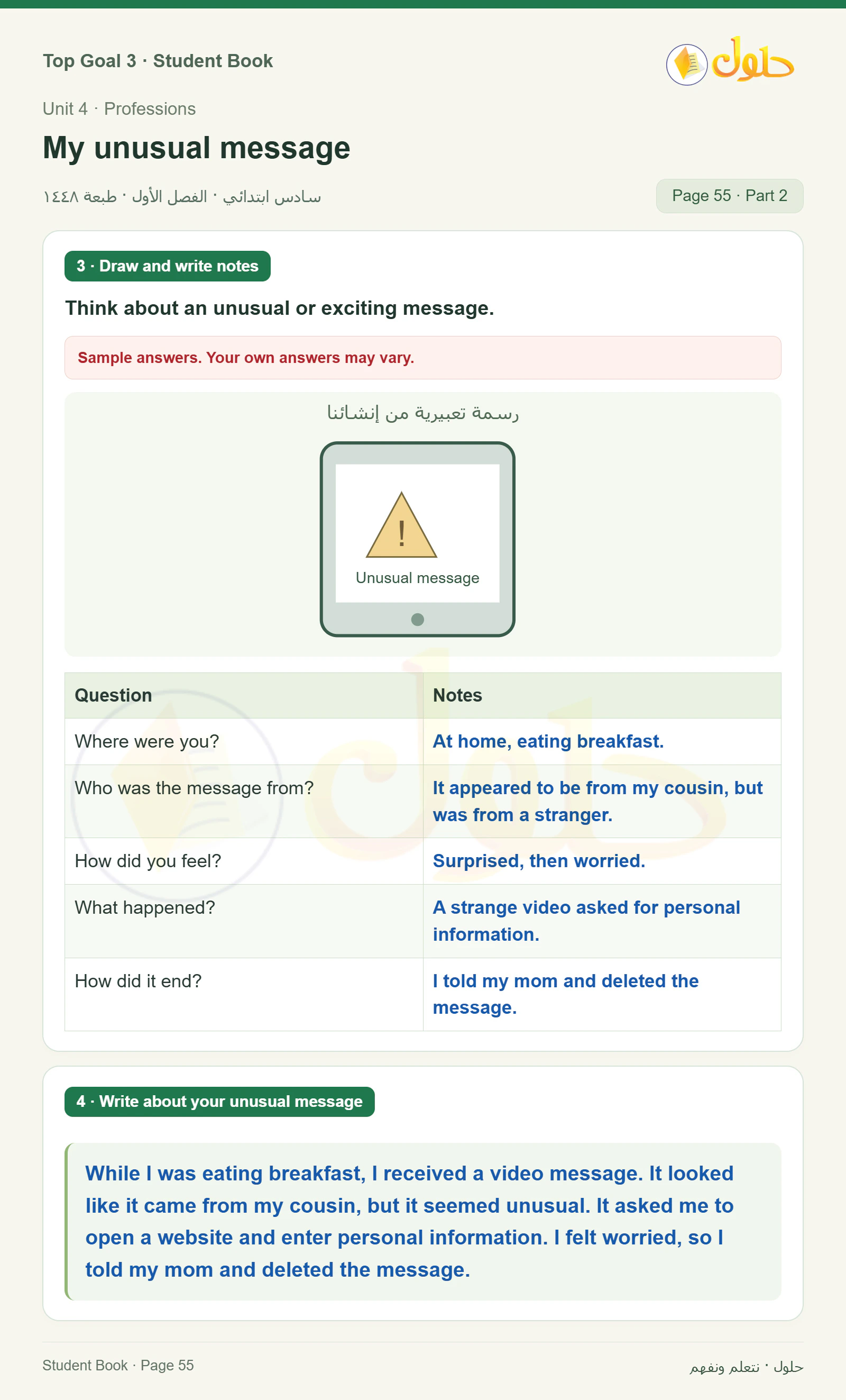 حل اللغة الإنجليزية للصف السادس الابتدائي صفحة ٥٥ — الجزء ٢