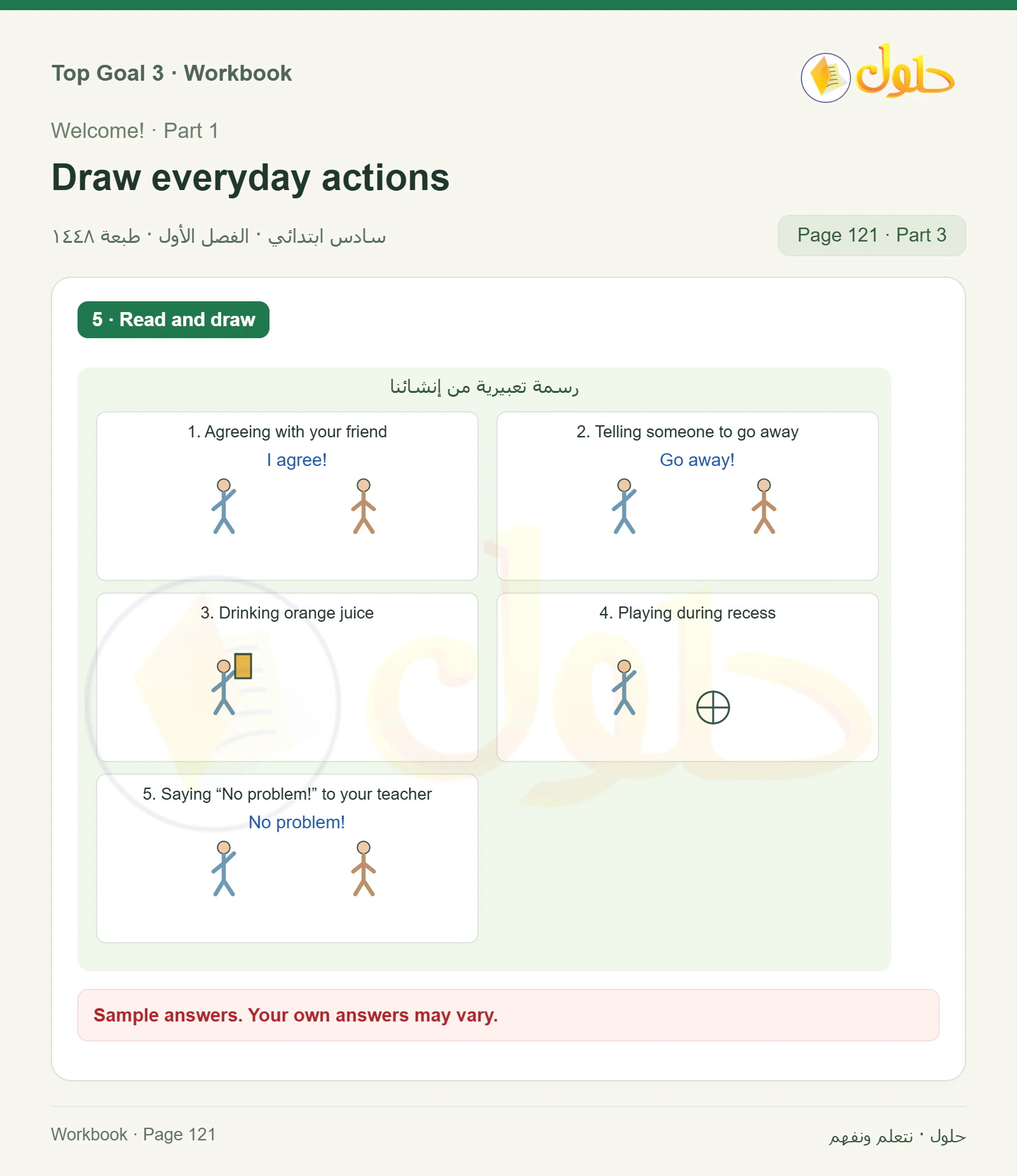 حل كتاب النشاط للغة الإنجليزية للصف السادس الابتدائي صفحة ١٢١ — الجزء ٣