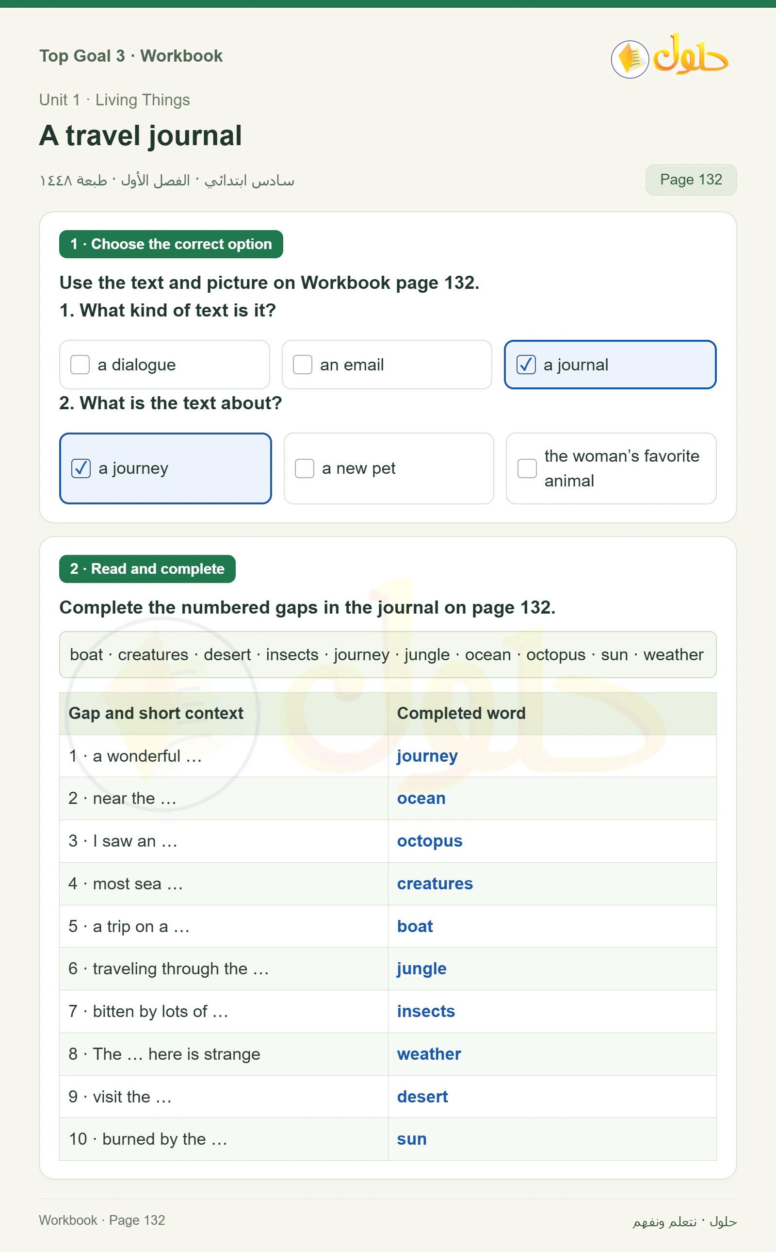 حل كتاب النشاط للغة الإنجليزية للصف السادس الابتدائي صفحة ١٣٢