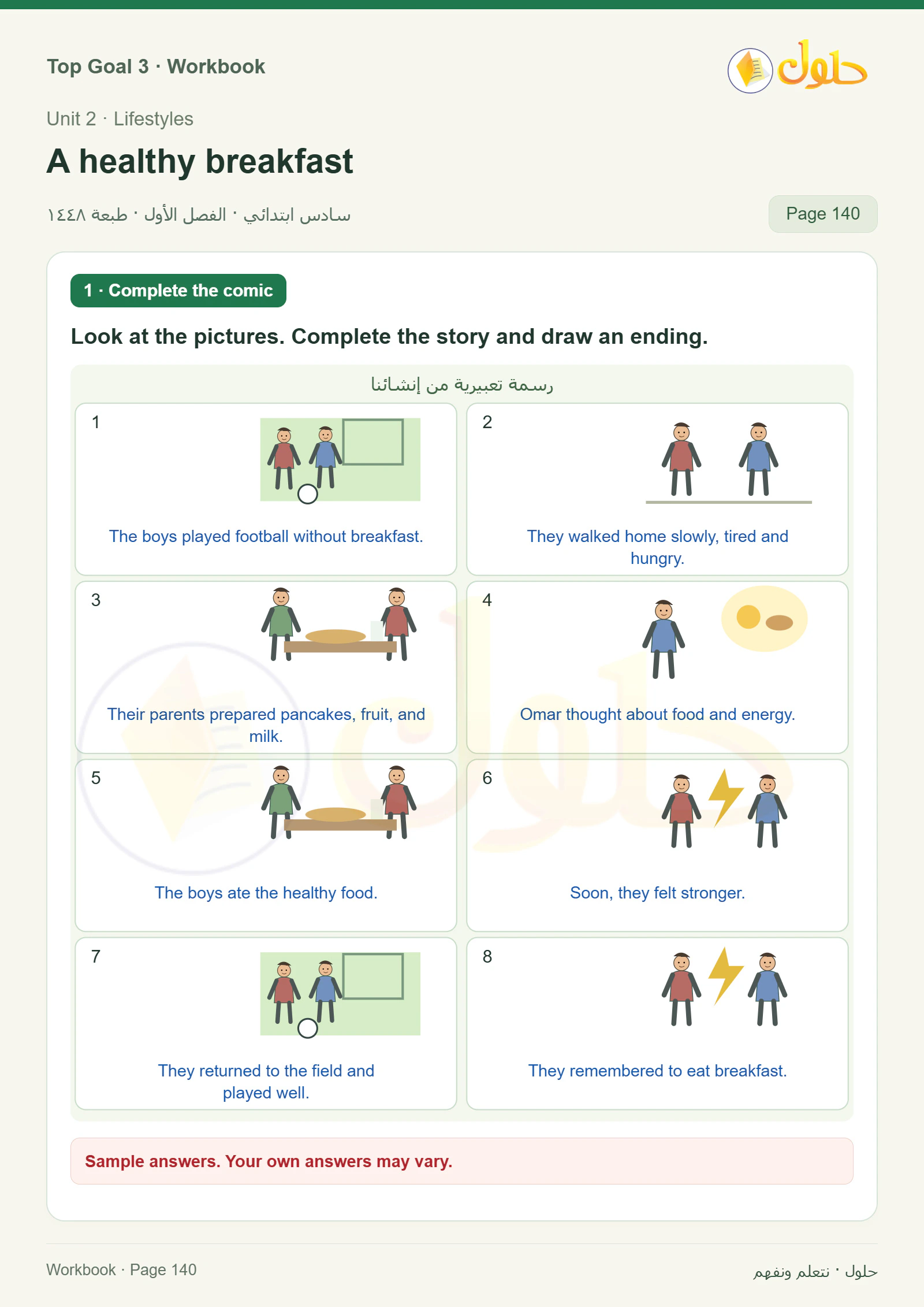 حل كتاب النشاط للغة الإنجليزية للصف السادس الابتدائي صفحة ١٤٠