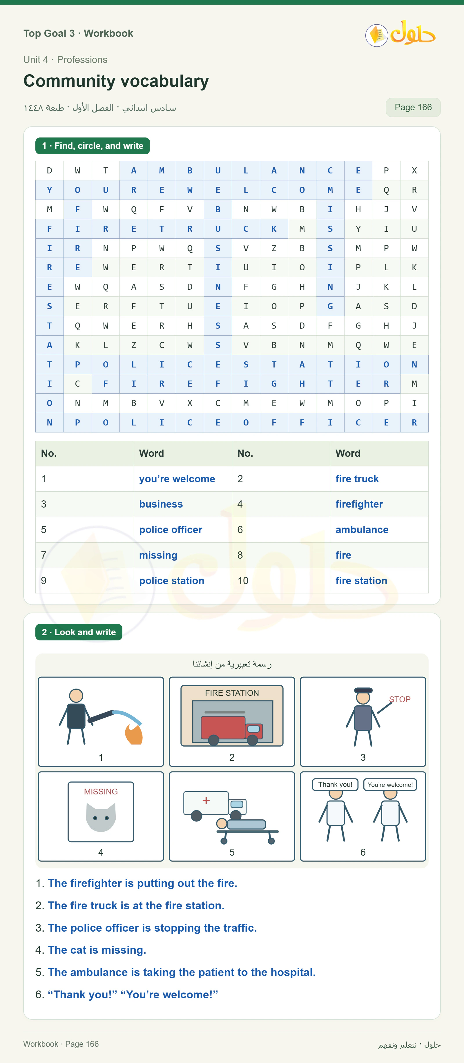 حل كتاب النشاط للغة الإنجليزية للصف السادس الابتدائي صفحة ١٦٦