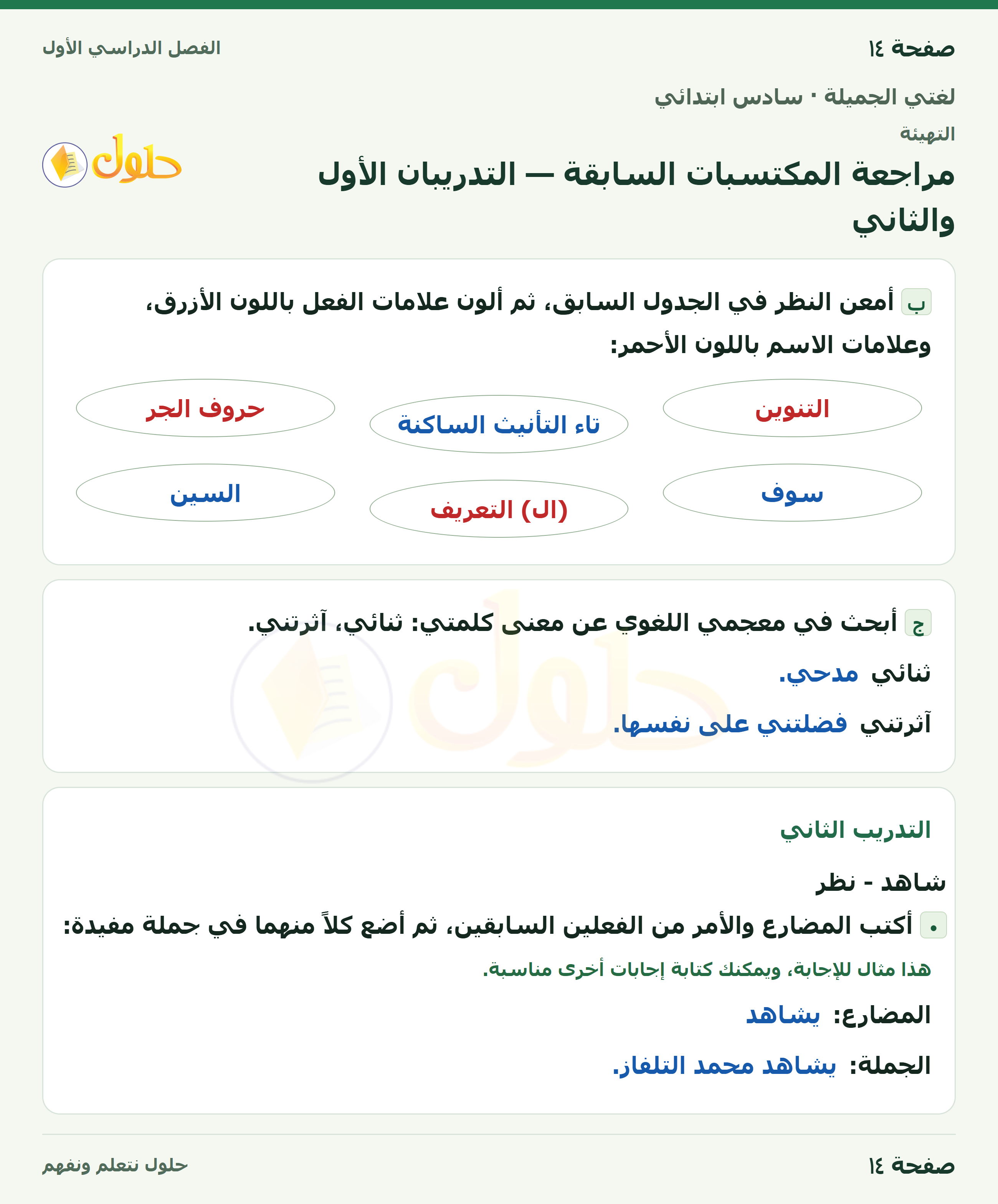 لغتي الجميلة للصف السادس الابتدائي صفحة 14