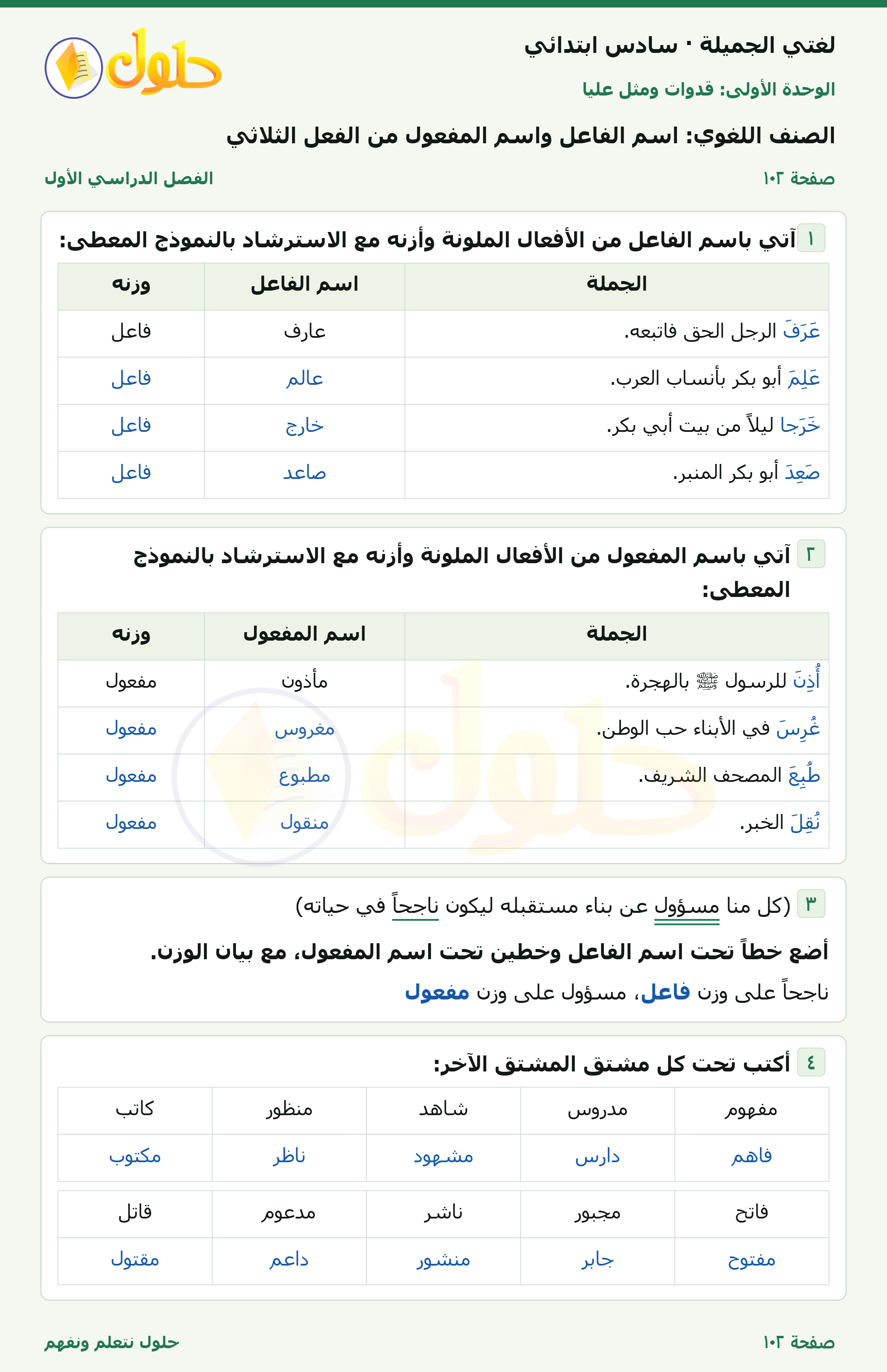 لغتي الجميلة للصف السادس الابتدائي صفحة 102