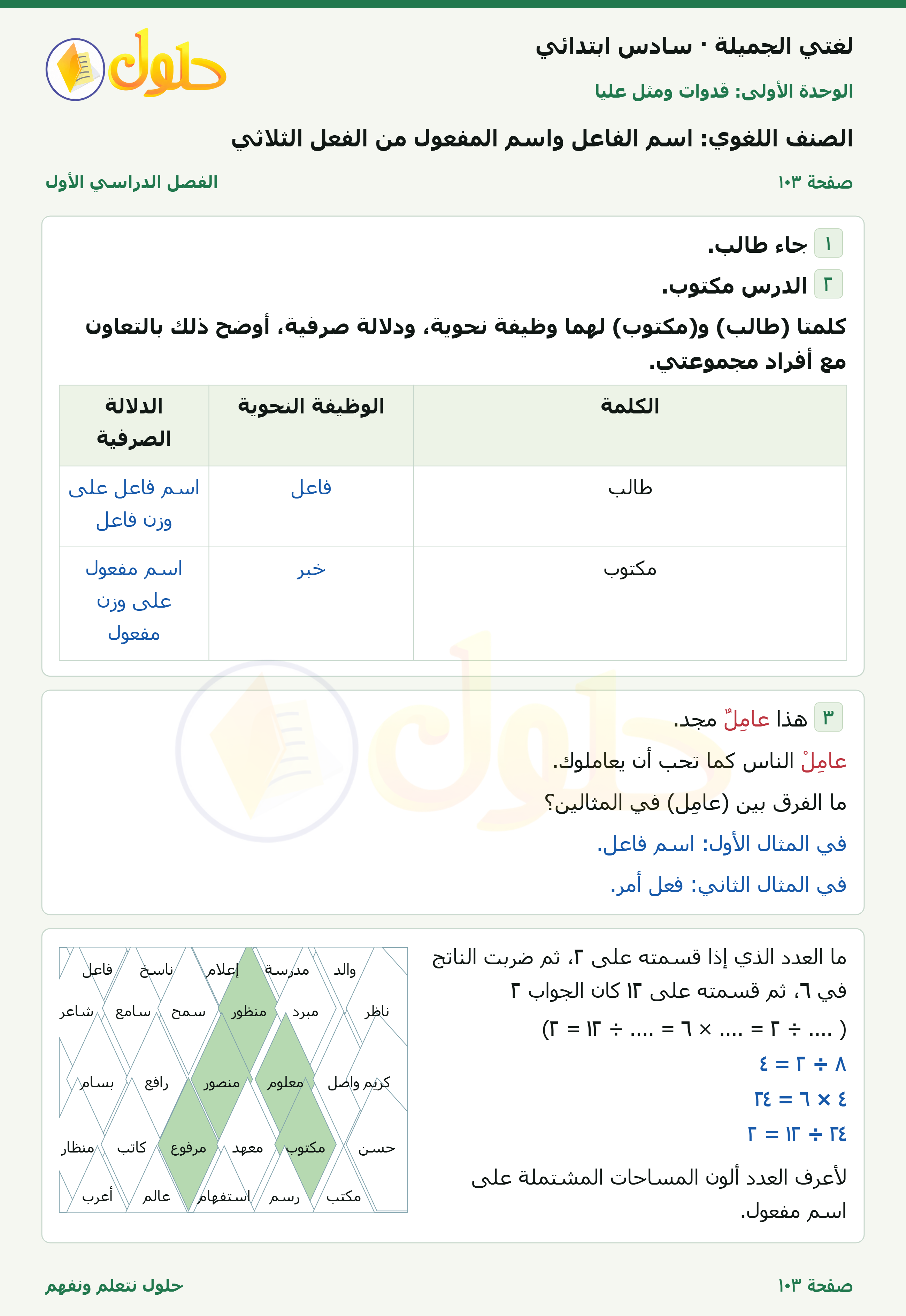 لغتي الجميلة للصف السادس الابتدائي صفحة 103
