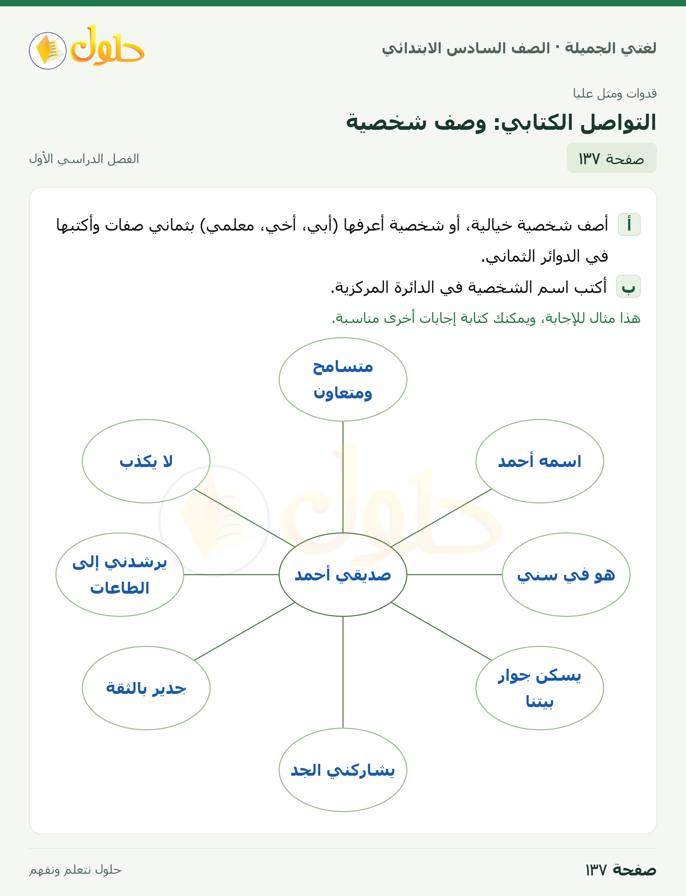 لغتي الجميلة للصف السادس الابتدائي صفحة 137