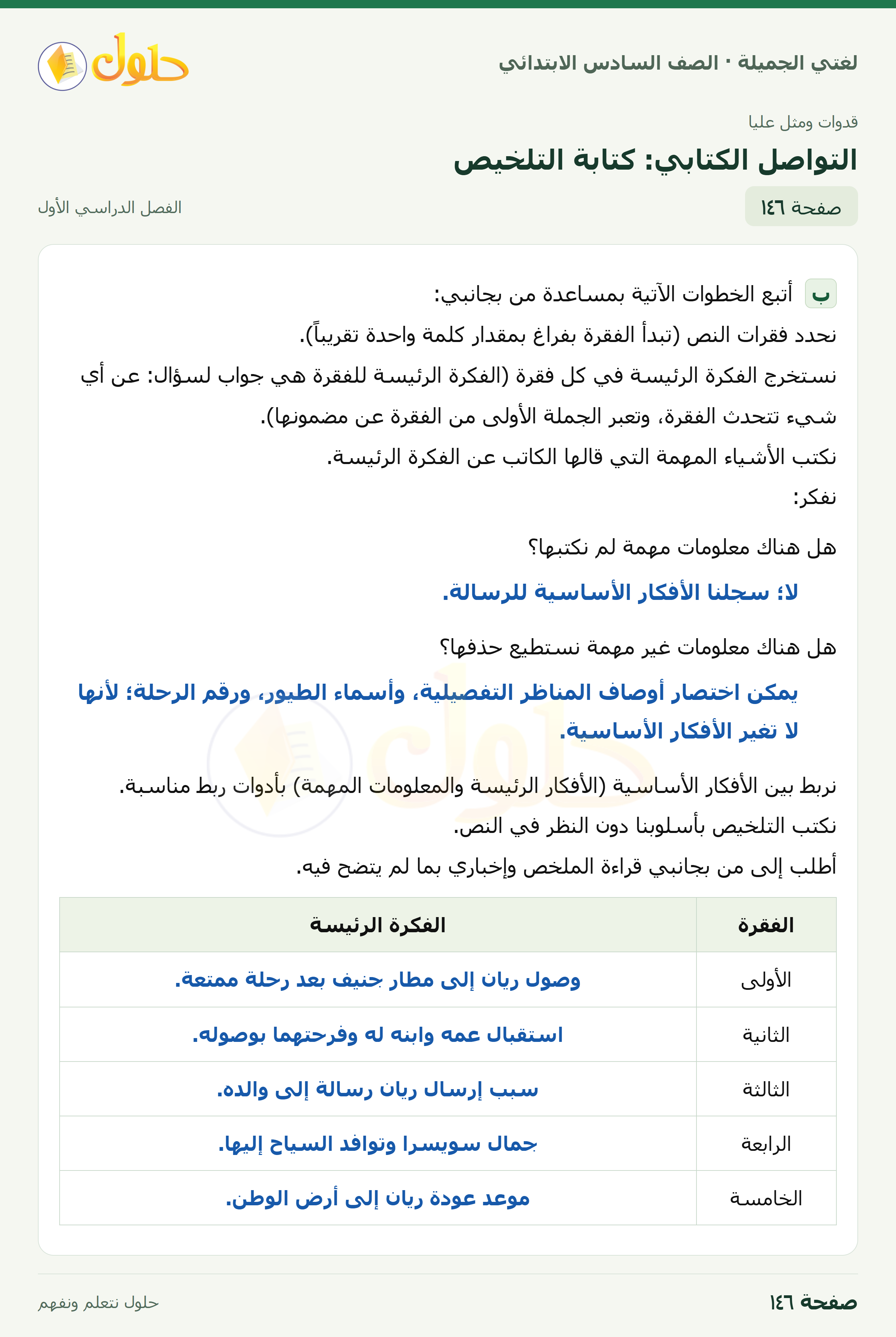لغتي الجميلة للصف السادس الابتدائي صفحة 146