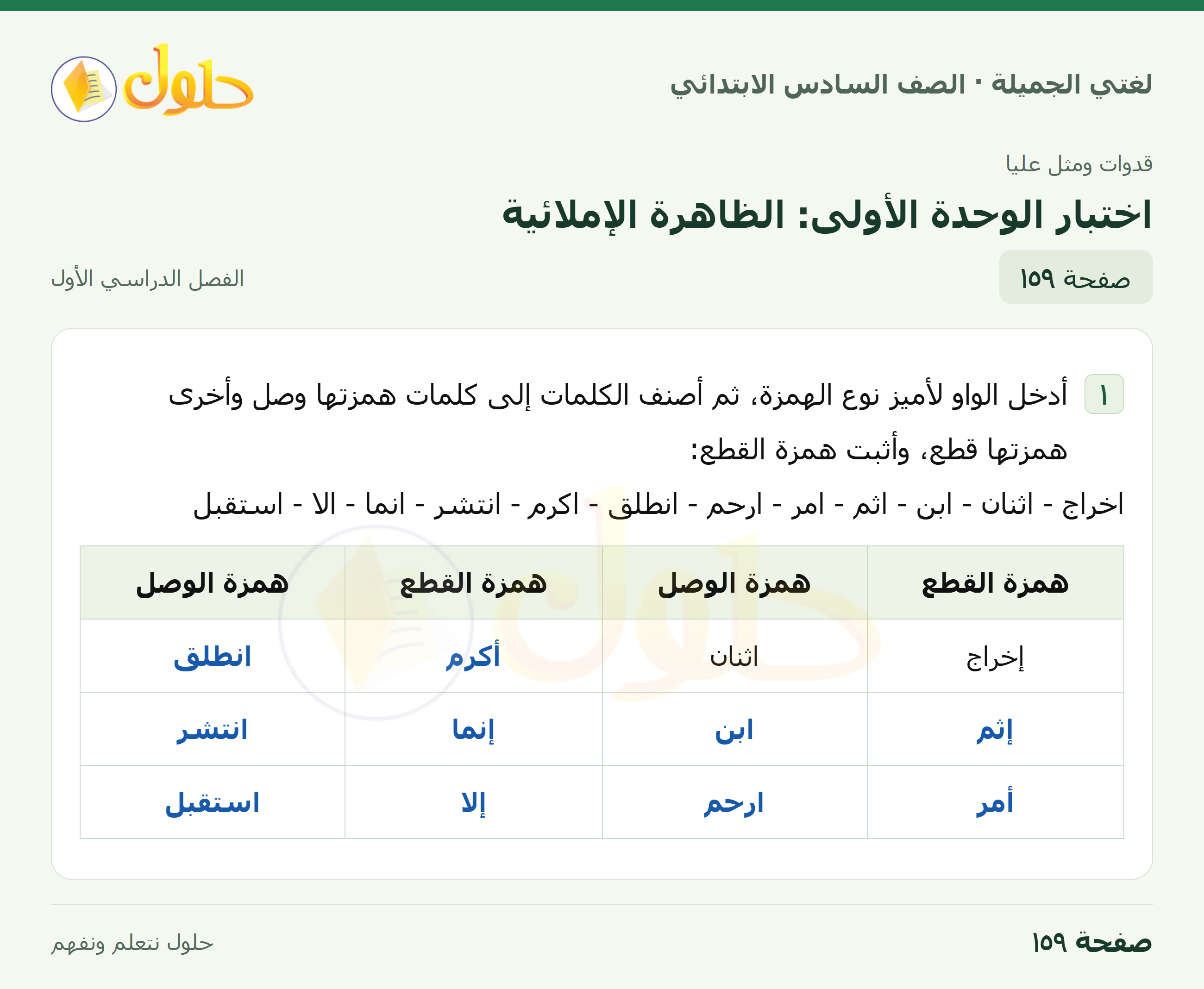 لغتي الجميلة للصف السادس الابتدائي صفحة 159