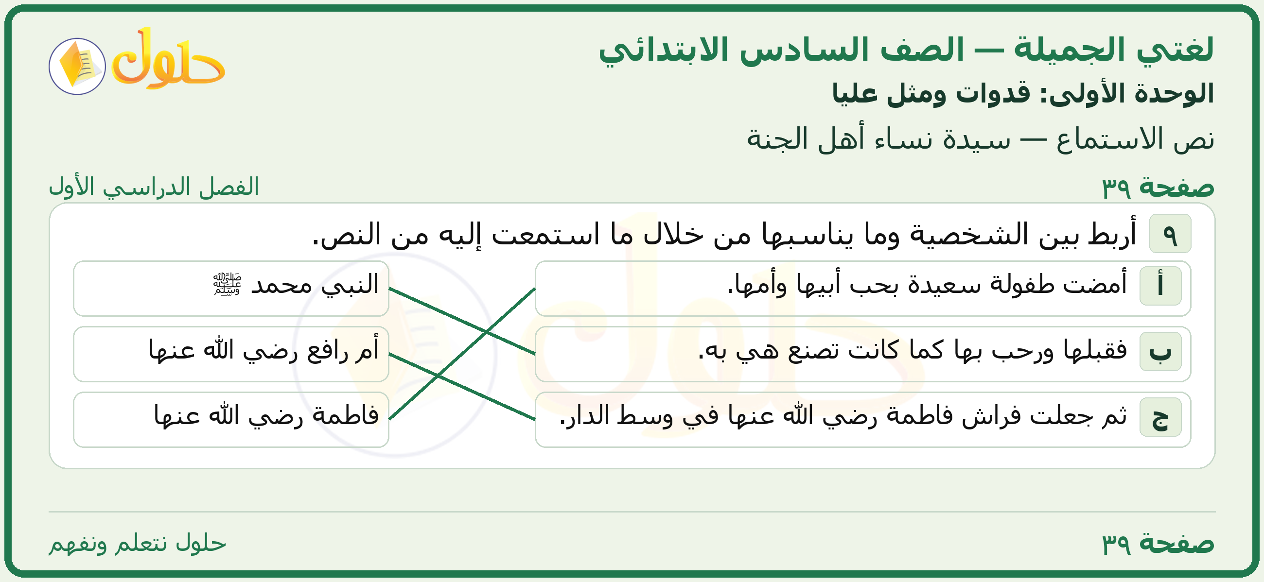 لغتي الجميلة للصف السادس الابتدائي صفحة 39