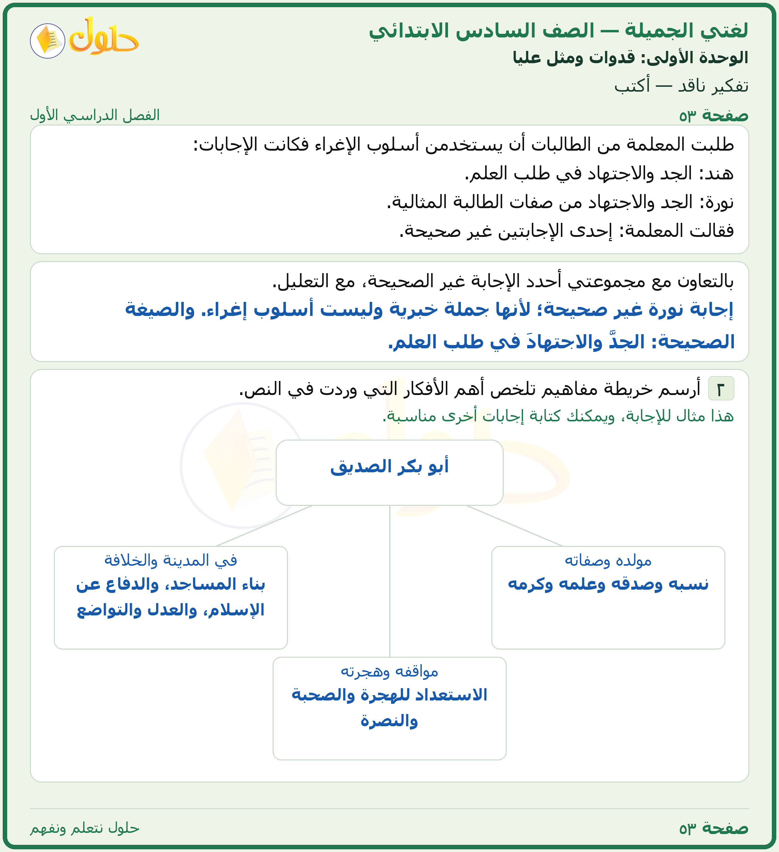 لغتي الجميلة للصف السادس الابتدائي صفحة 53