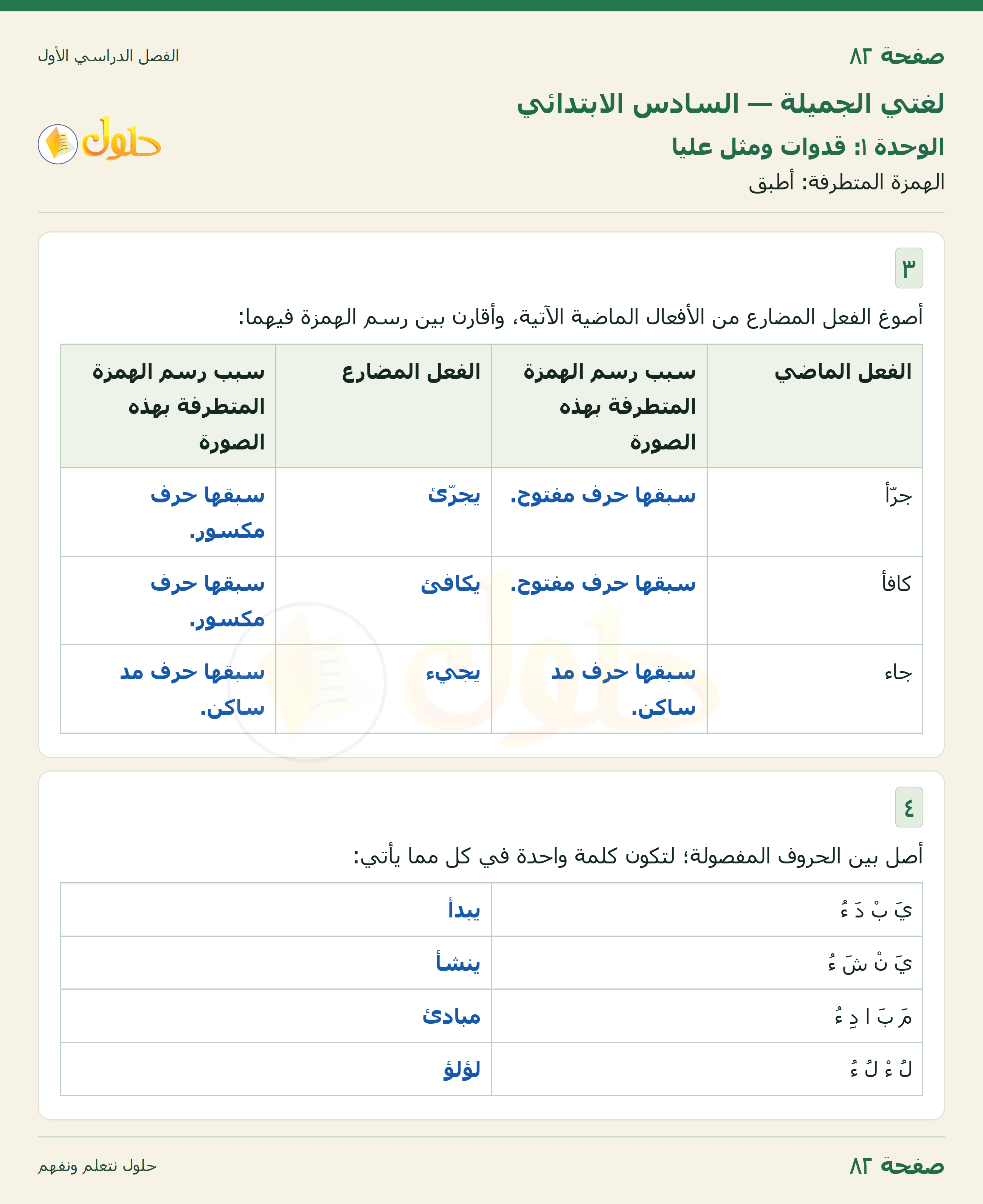 لغتي الجميلة للصف السادس الابتدائي صفحة 82