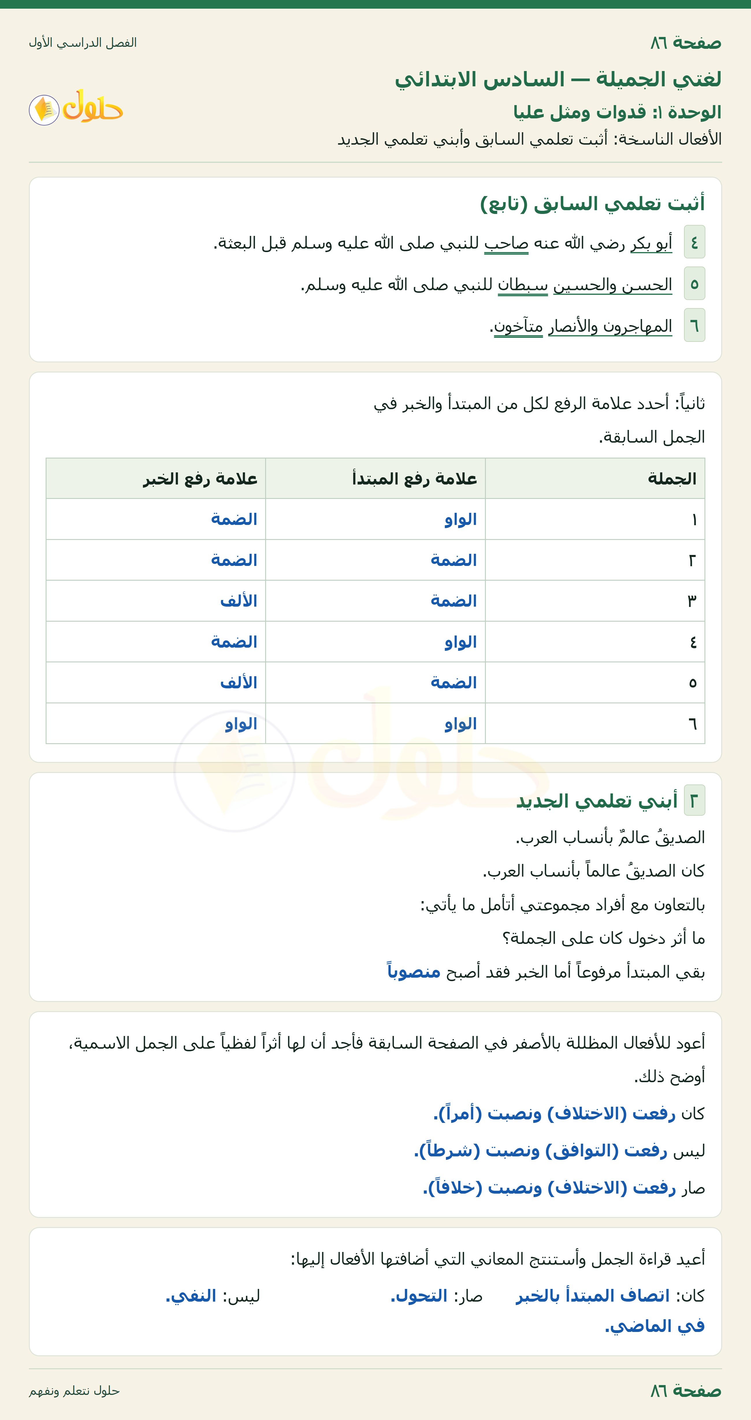 لغتي الجميلة للصف السادس الابتدائي صفحة 86
