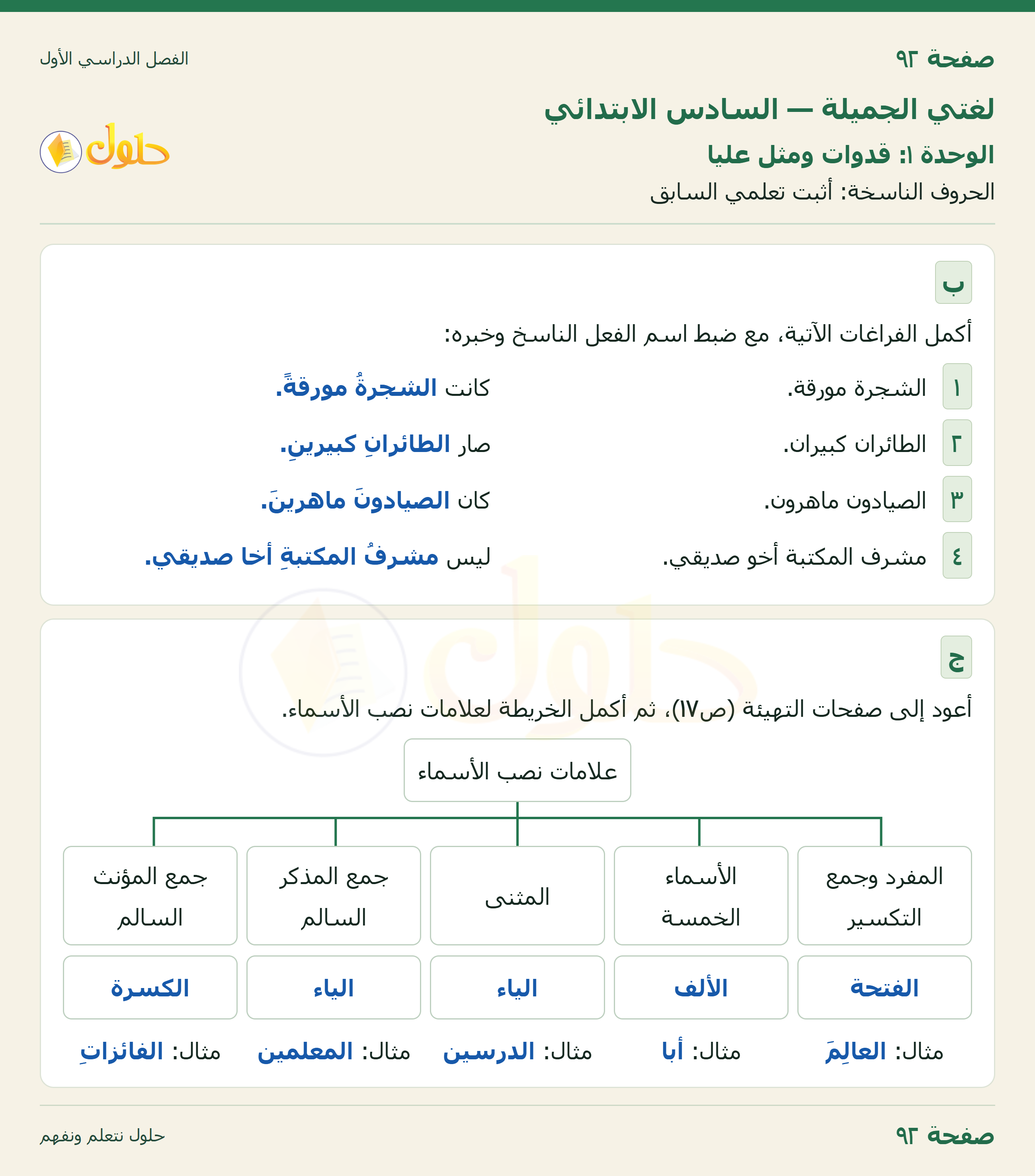 لغتي الجميلة للصف السادس الابتدائي صفحة 92