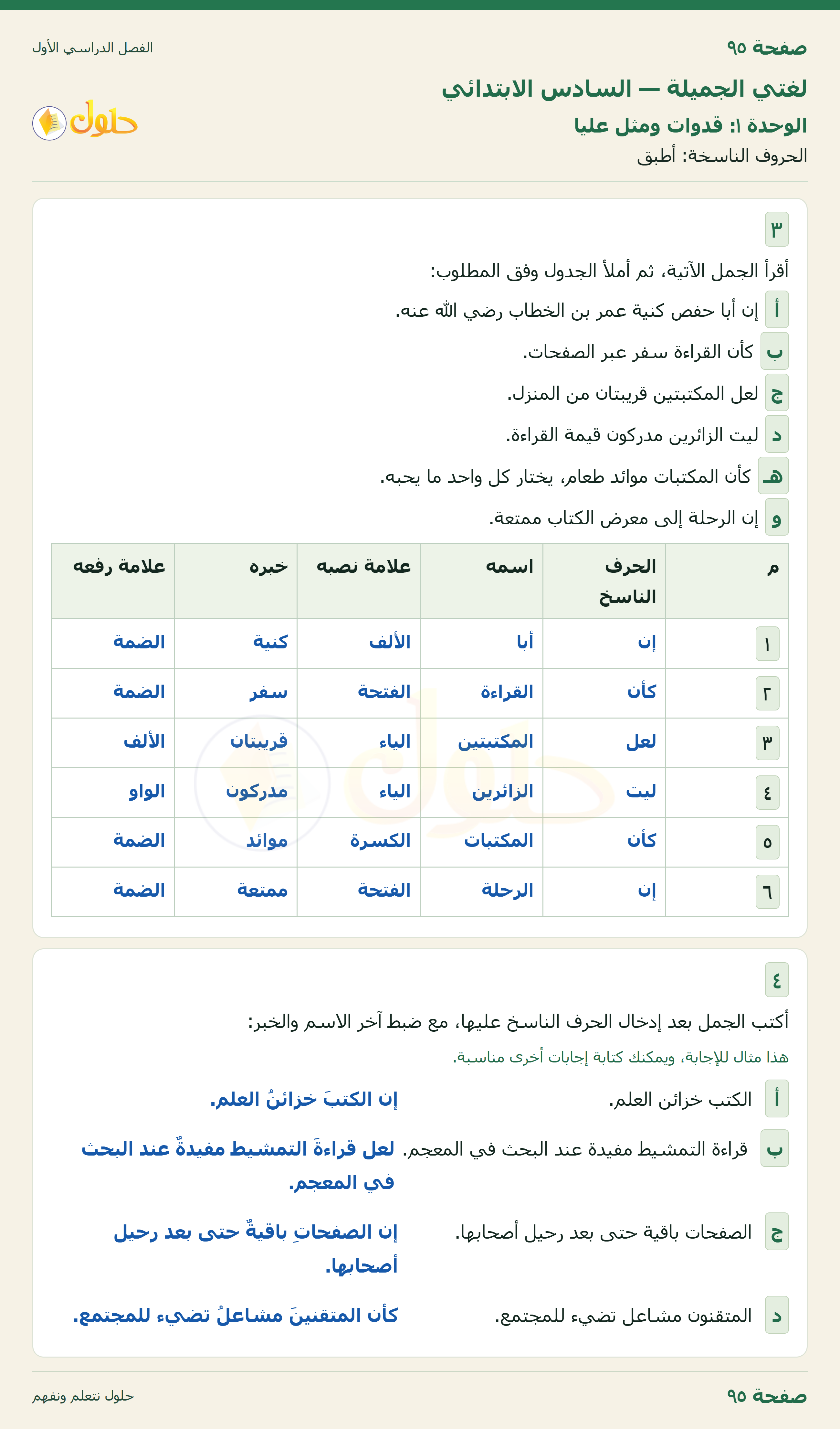 لغتي الجميلة للصف السادس الابتدائي صفحة 95