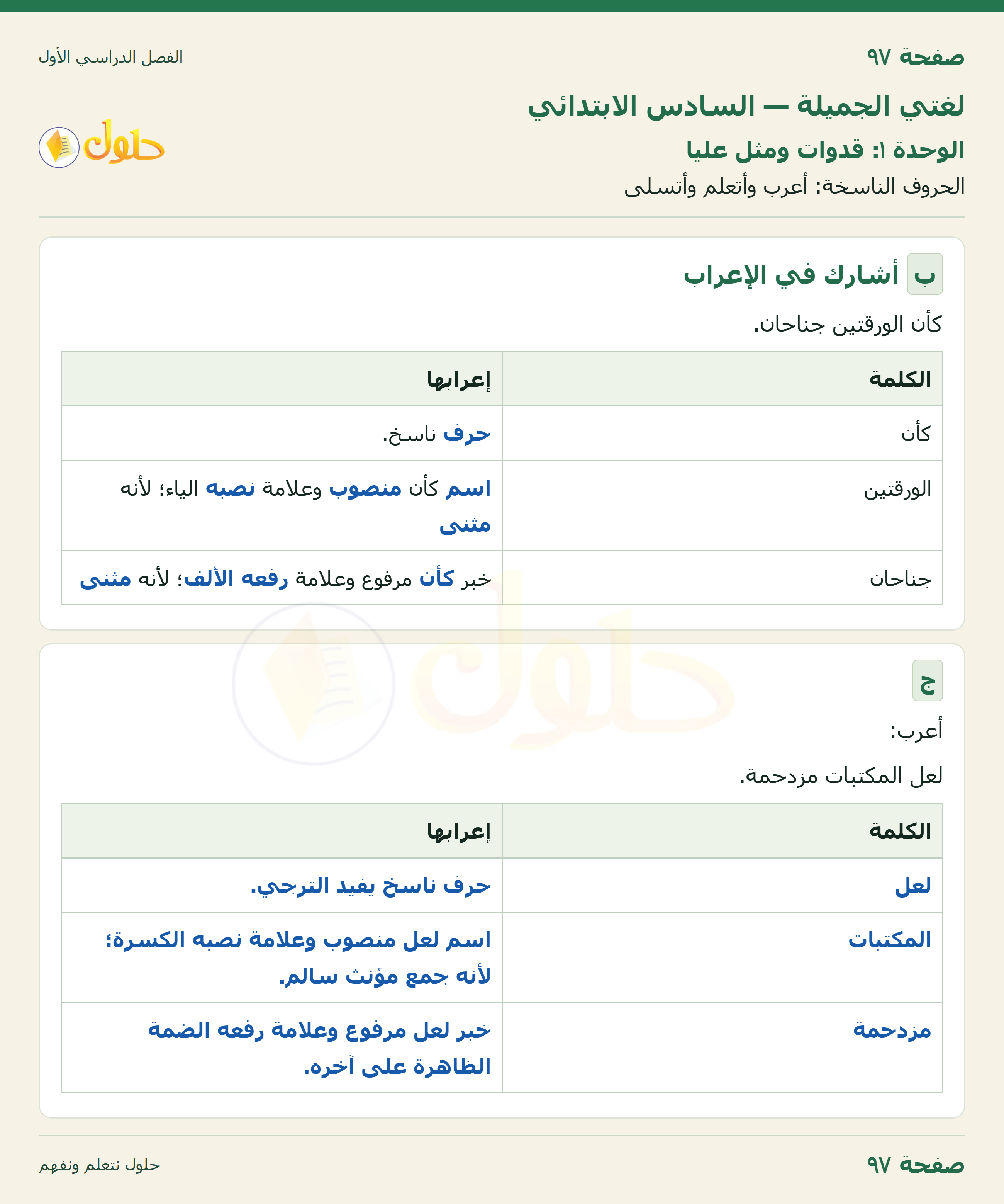 لغتي الجميلة للصف السادس الابتدائي صفحة 97