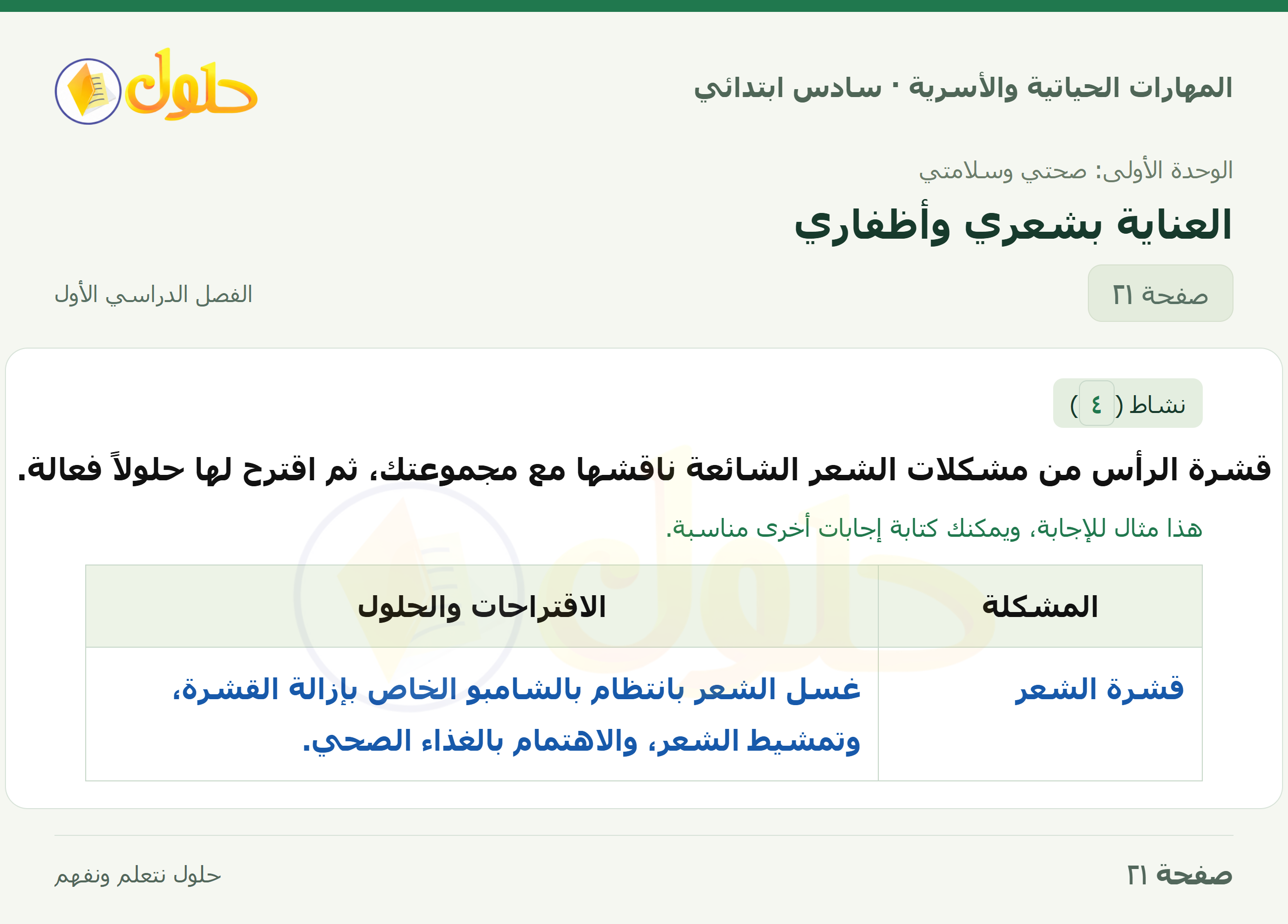 المهارات الحياتية والأسرية للصف السادس الابتدائي صفحة 21