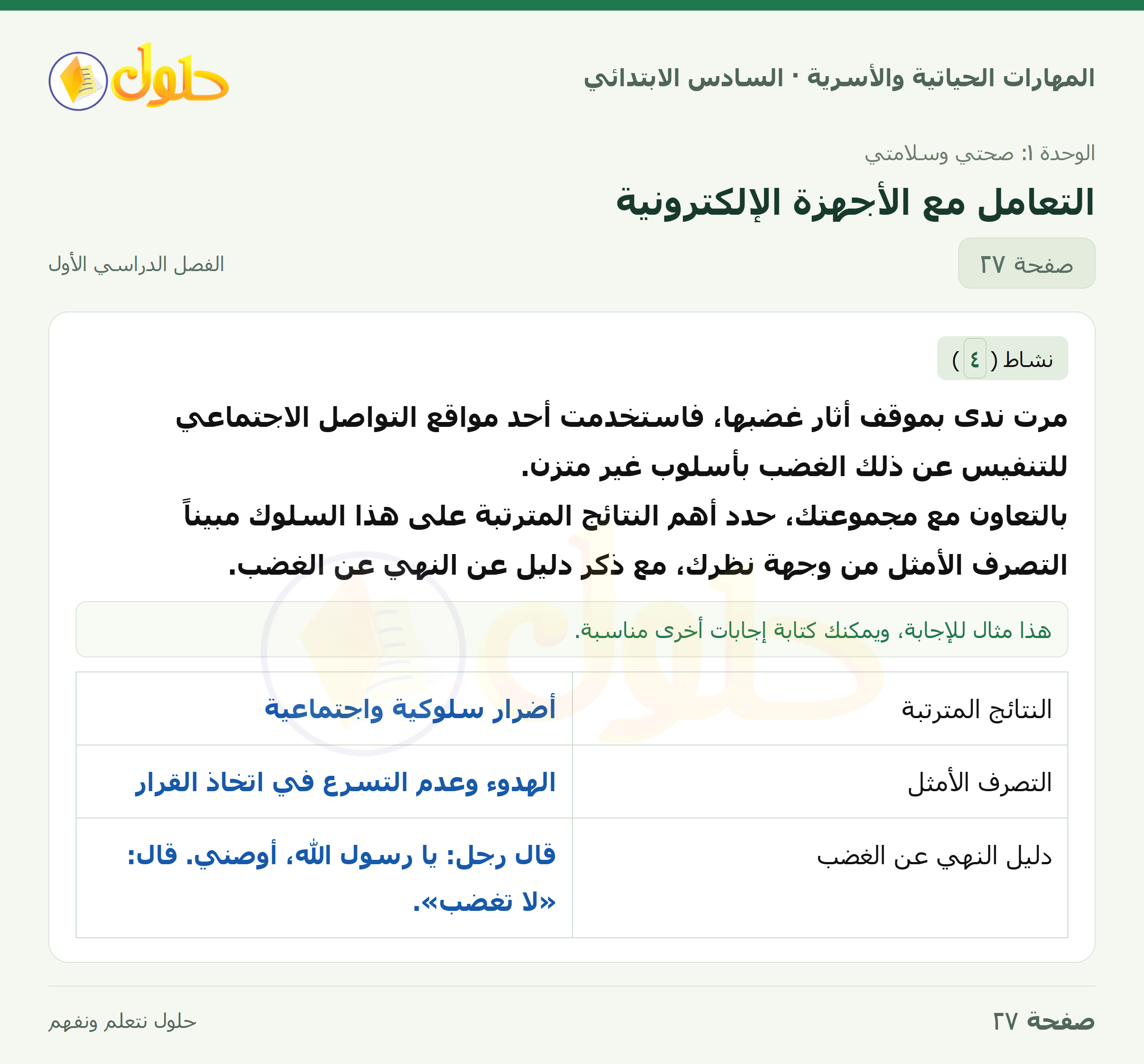 المهارات الحياتية والأسرية للصف السادس الابتدائي صفحة 27