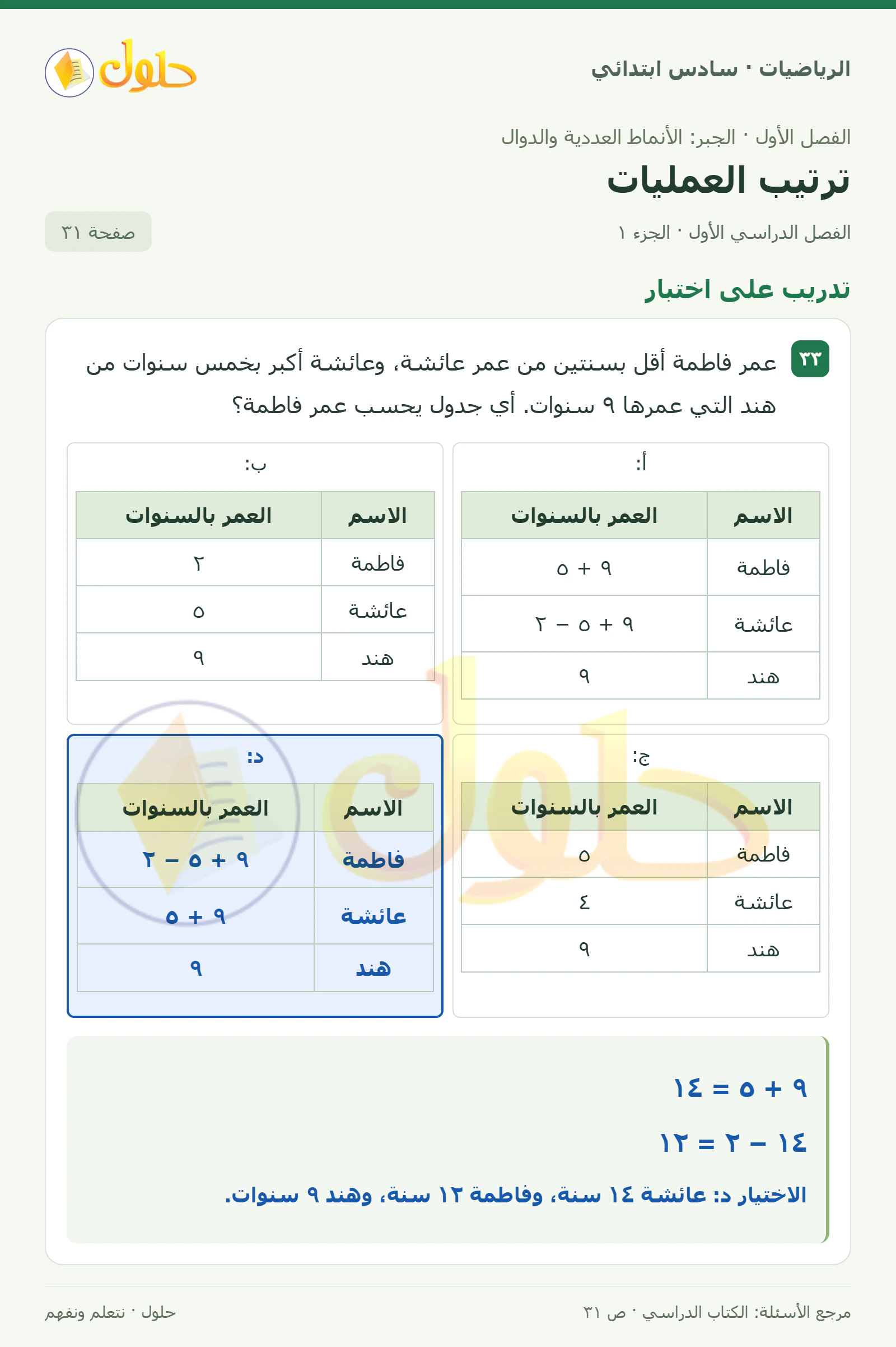 حل رياضيات الصف السادس الابتدائي صفحة 31 الجزء 1