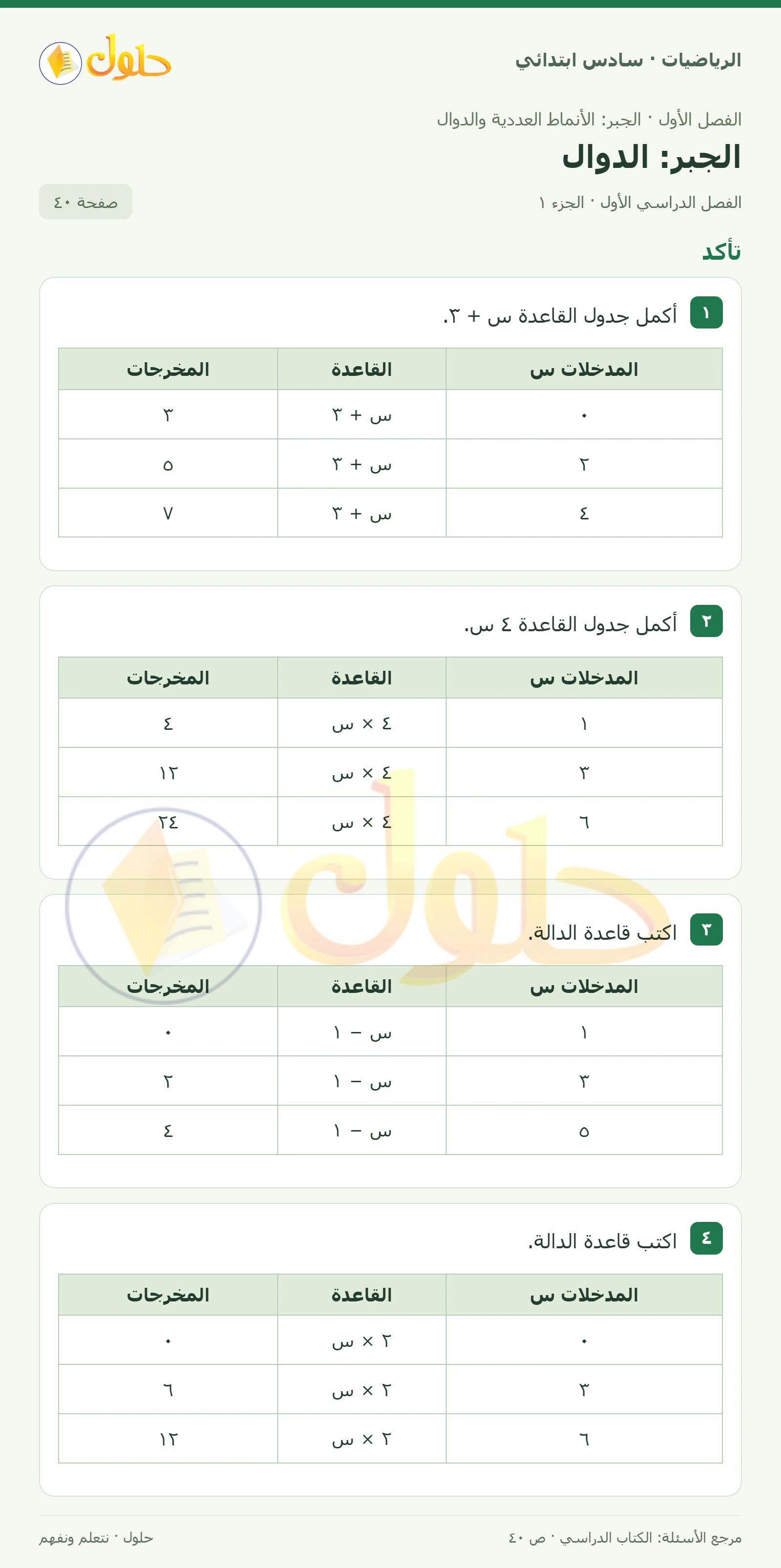 حل رياضيات الصف السادس الابتدائي صفحة 40 الجزء 1