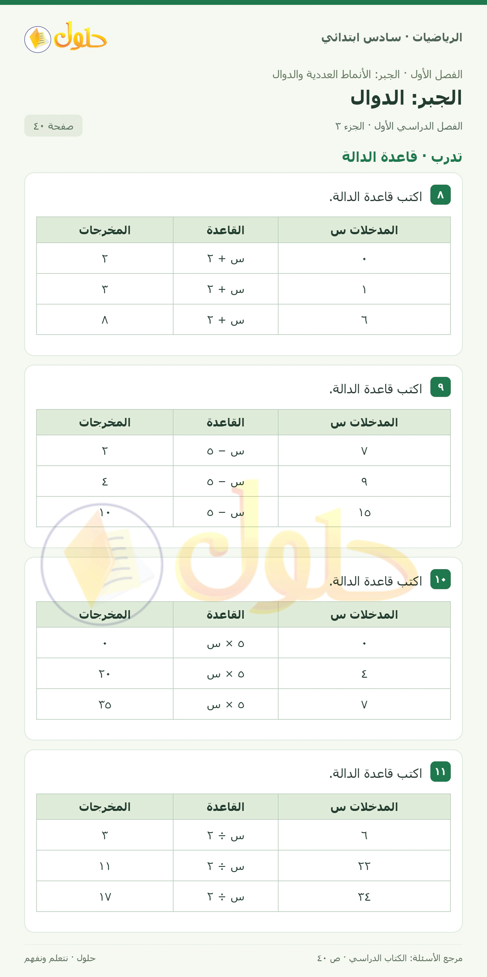 حل رياضيات الصف السادس الابتدائي صفحة 40 الجزء 3