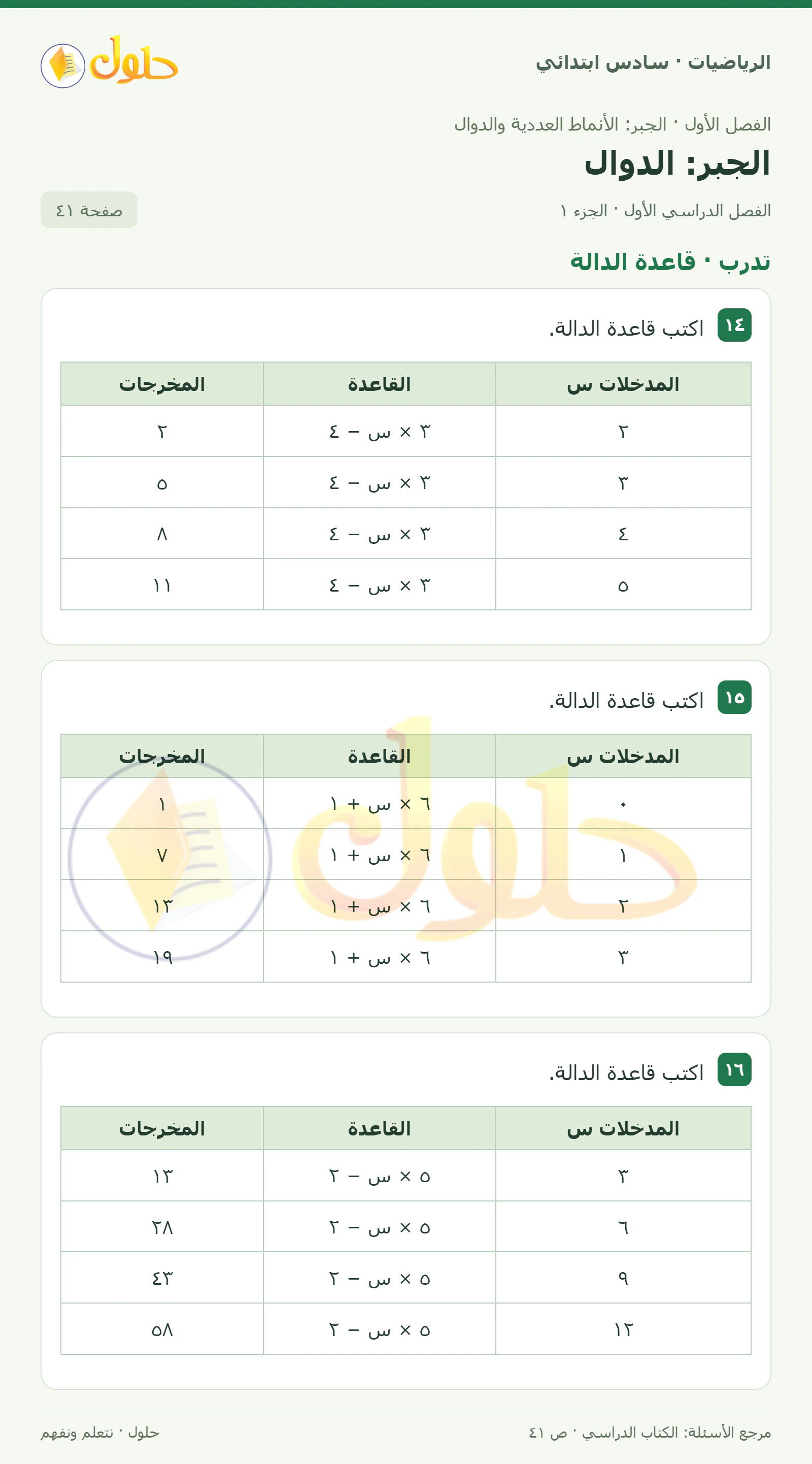 حل رياضيات الصف السادس الابتدائي صفحة 41 الجزء 1