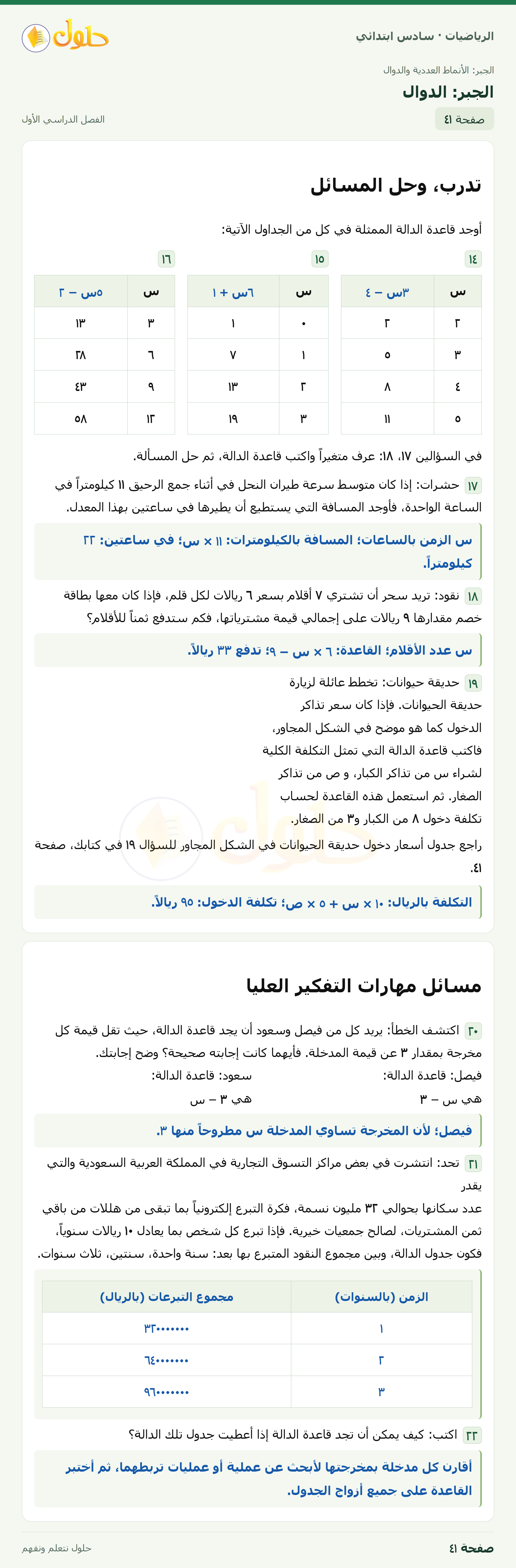حل رياضيات الصف السادس الابتدائي صفحة 41 الجزء 1