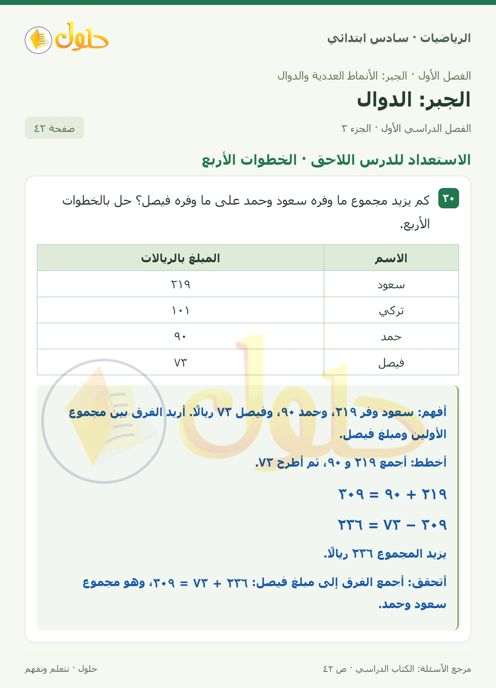 حل رياضيات الصف السادس الابتدائي صفحة 42 الجزء 3