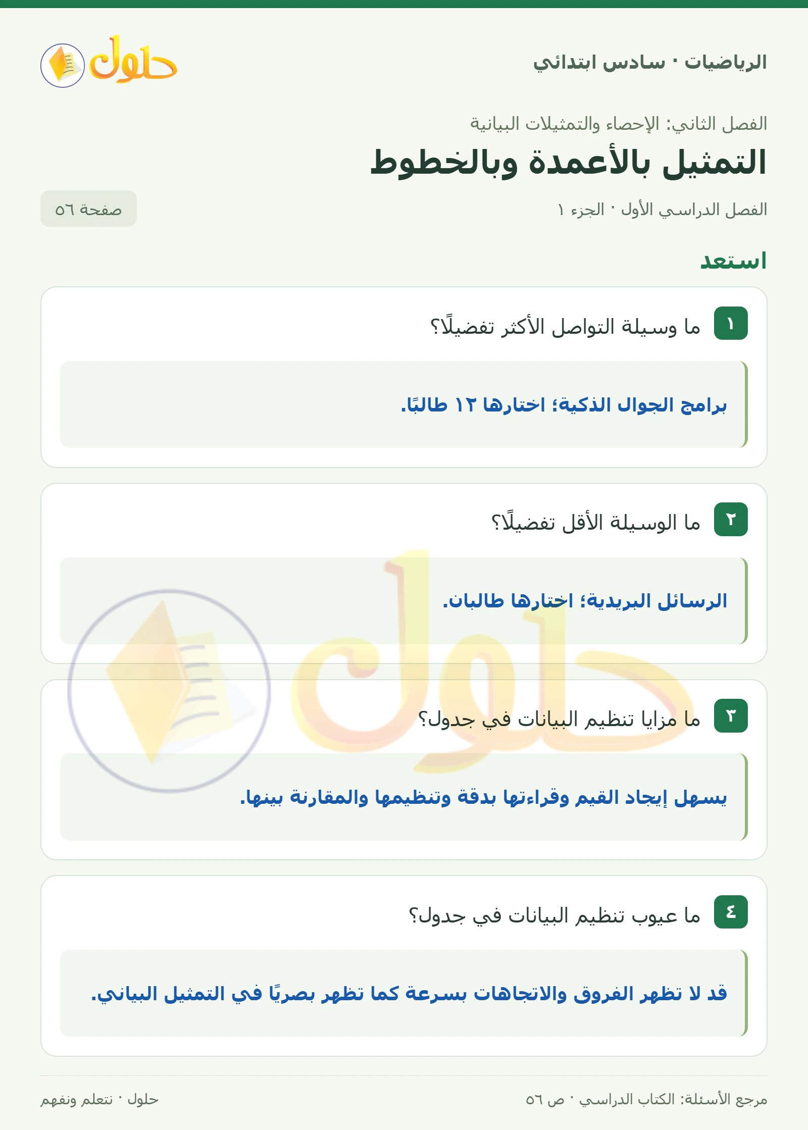 حل رياضيات الصف السادس الابتدائي صفحة 56 الجزء 1