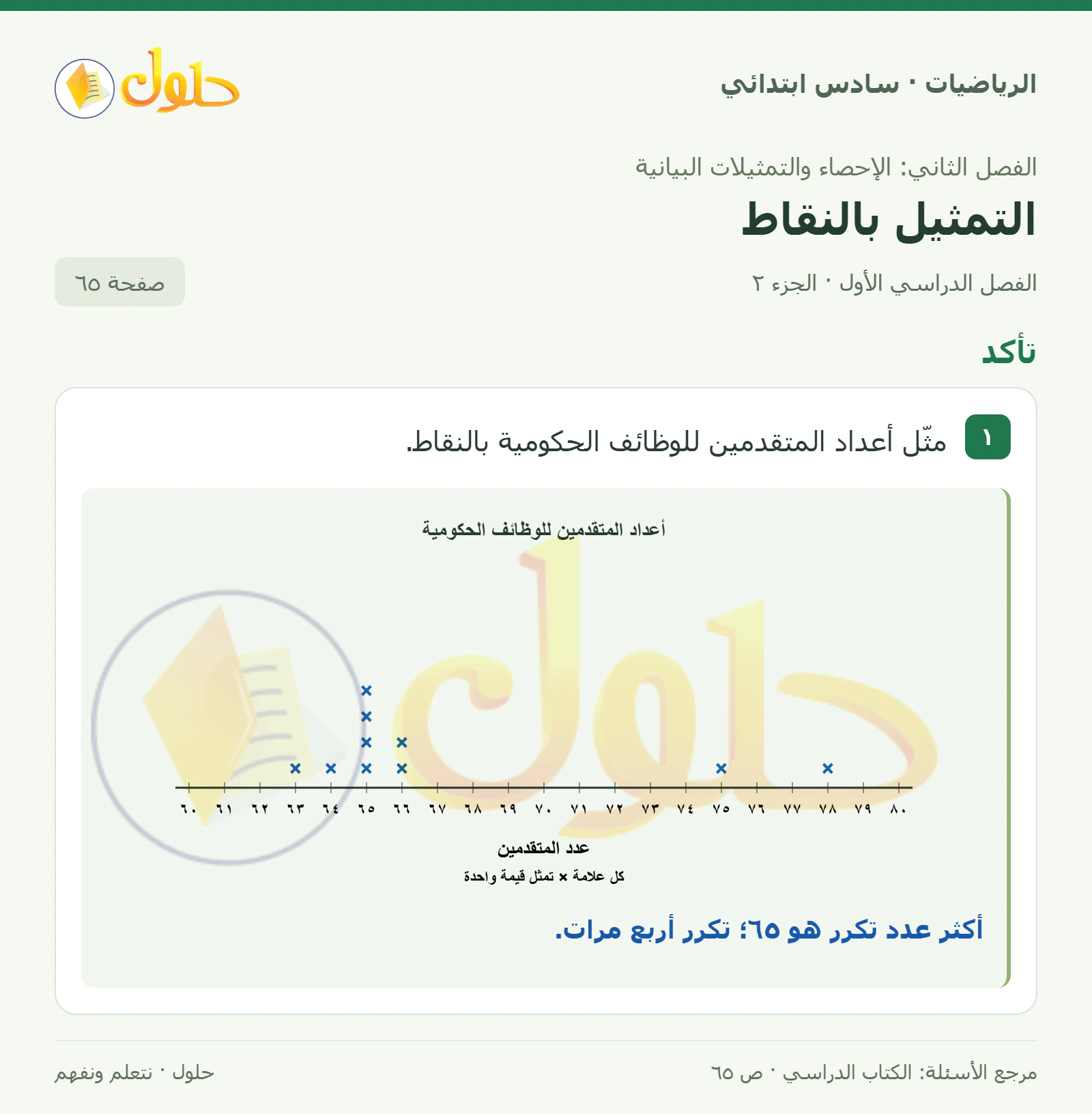 حل رياضيات الصف السادس الابتدائي صفحة 65 الجزء 2