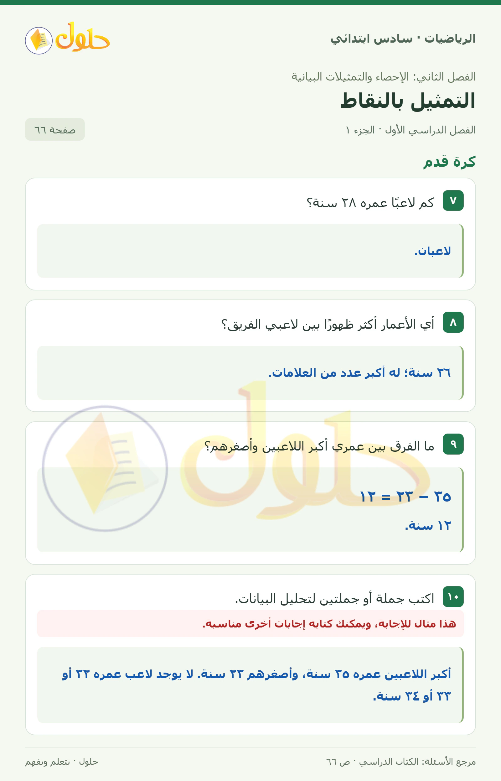 حل رياضيات الصف السادس الابتدائي صفحة 66 الجزء 1