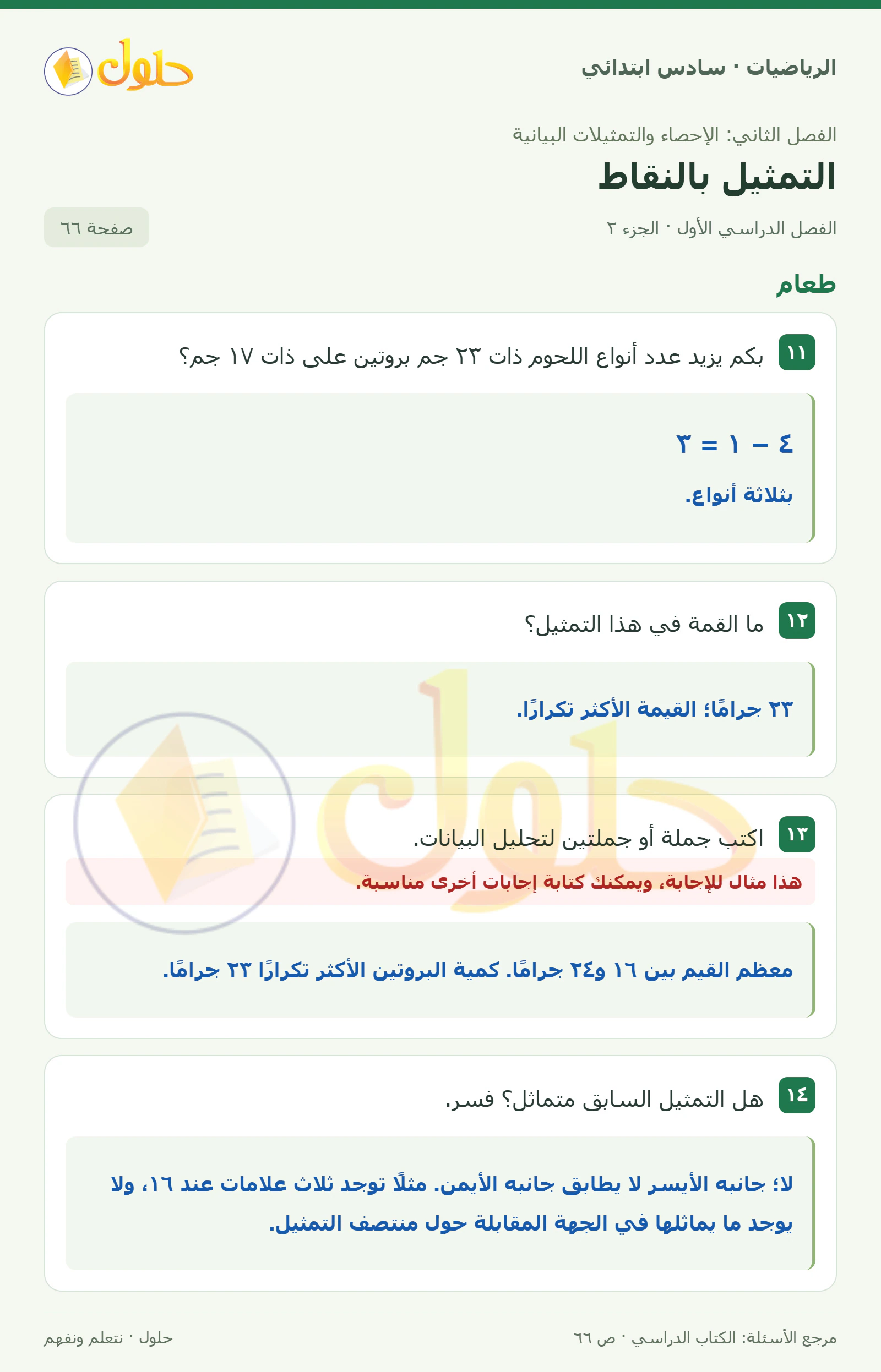 حل رياضيات الصف السادس الابتدائي صفحة 66 الجزء 2