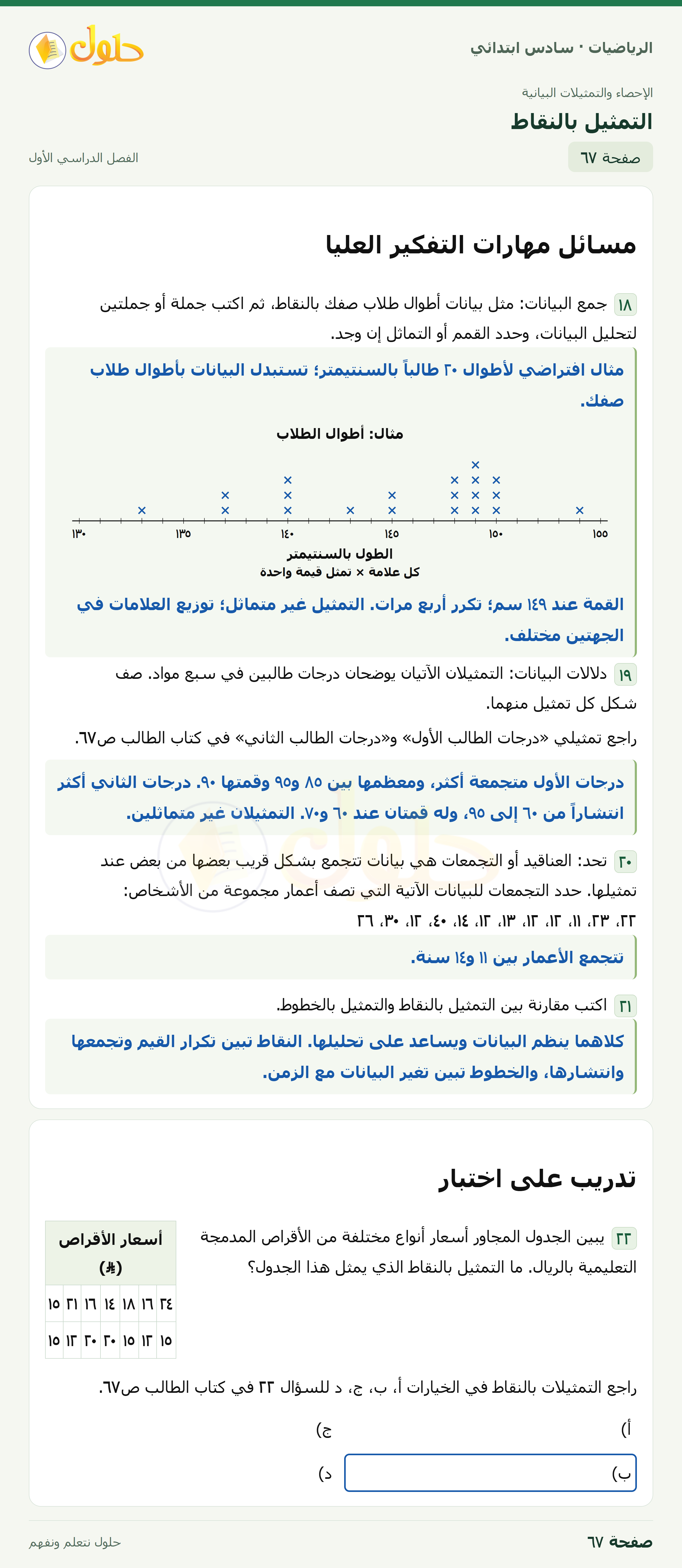 حل رياضيات الصف السادس الابتدائي صفحة 67 الجزء 1