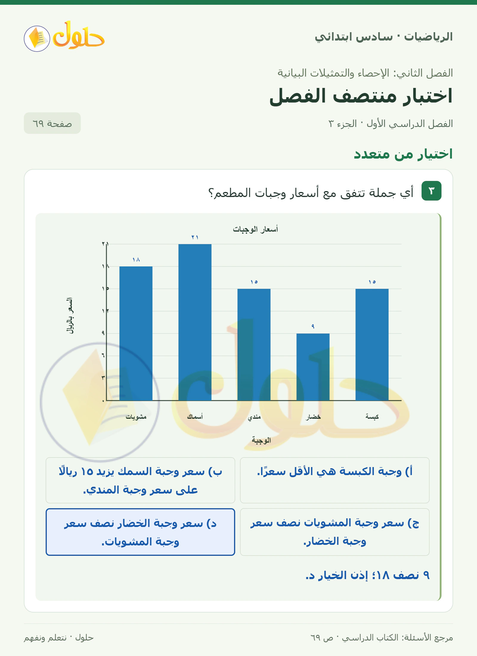 حل رياضيات الصف السادس الابتدائي صفحة 69 الجزء 3