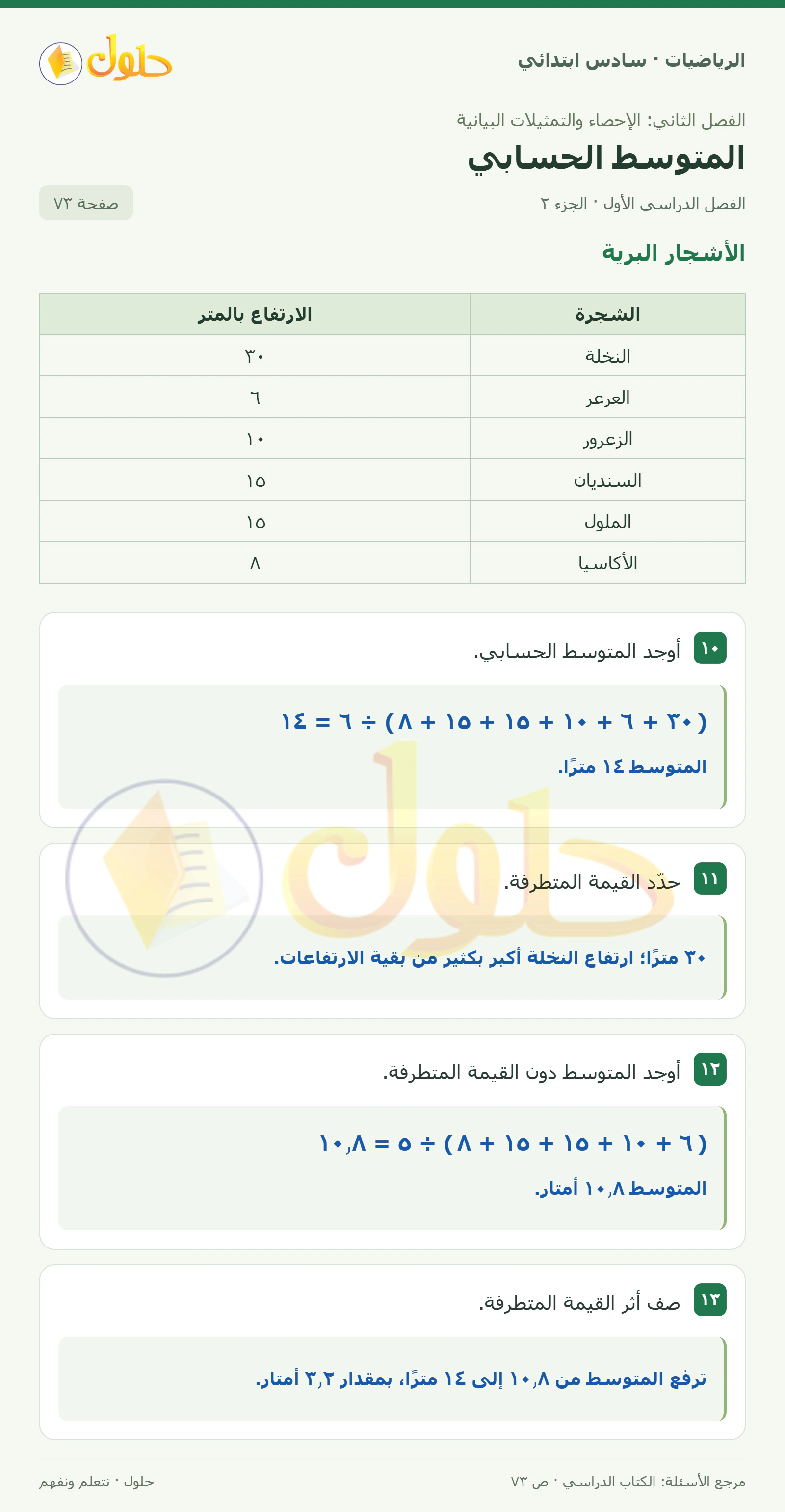 حل رياضيات الصف السادس الابتدائي صفحة 73 الجزء 2