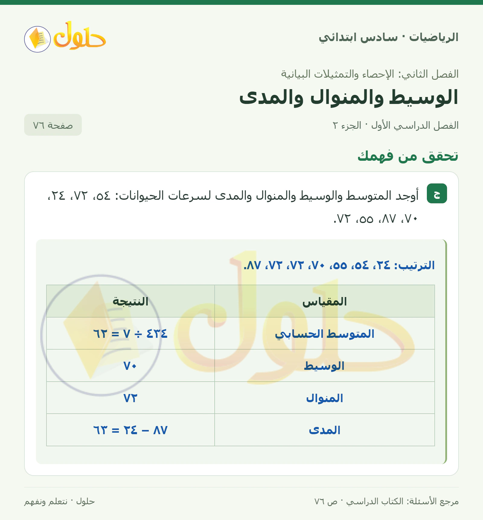 حل رياضيات الصف السادس الابتدائي صفحة 76 الجزء 2