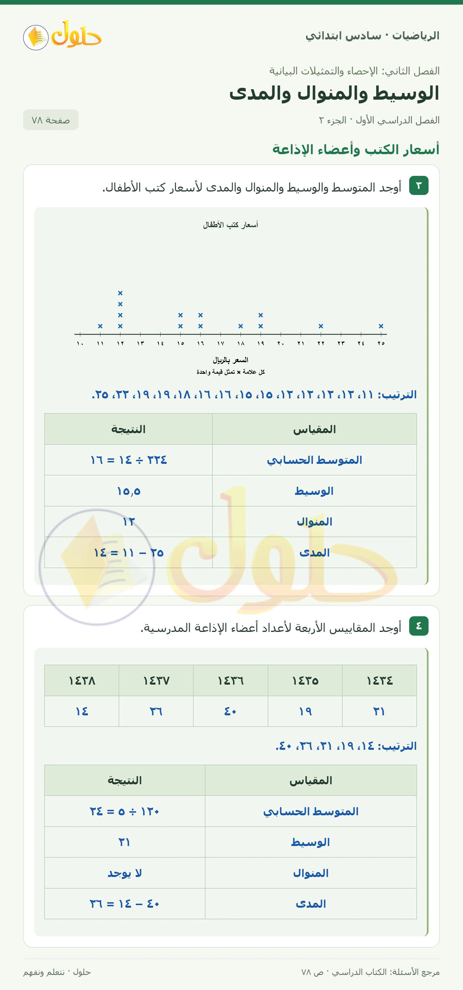 حل رياضيات الصف السادس الابتدائي صفحة 78 الجزء 2