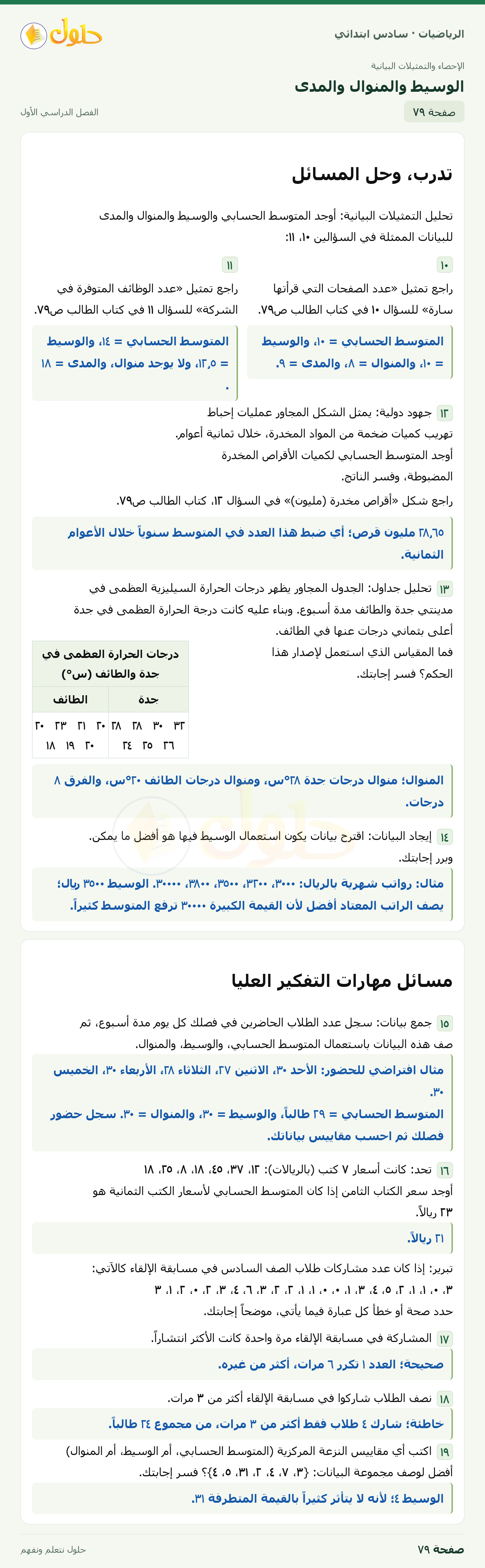 حل رياضيات الصف السادس الابتدائي صفحة 79 الجزء 1