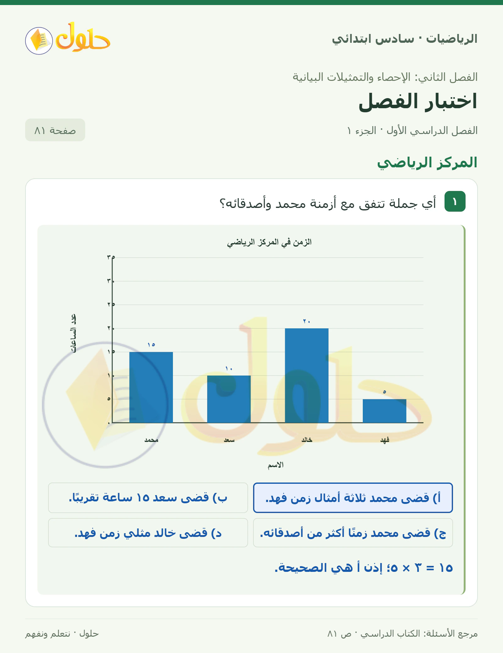 حل رياضيات الصف السادس الابتدائي صفحة 81 الجزء 1