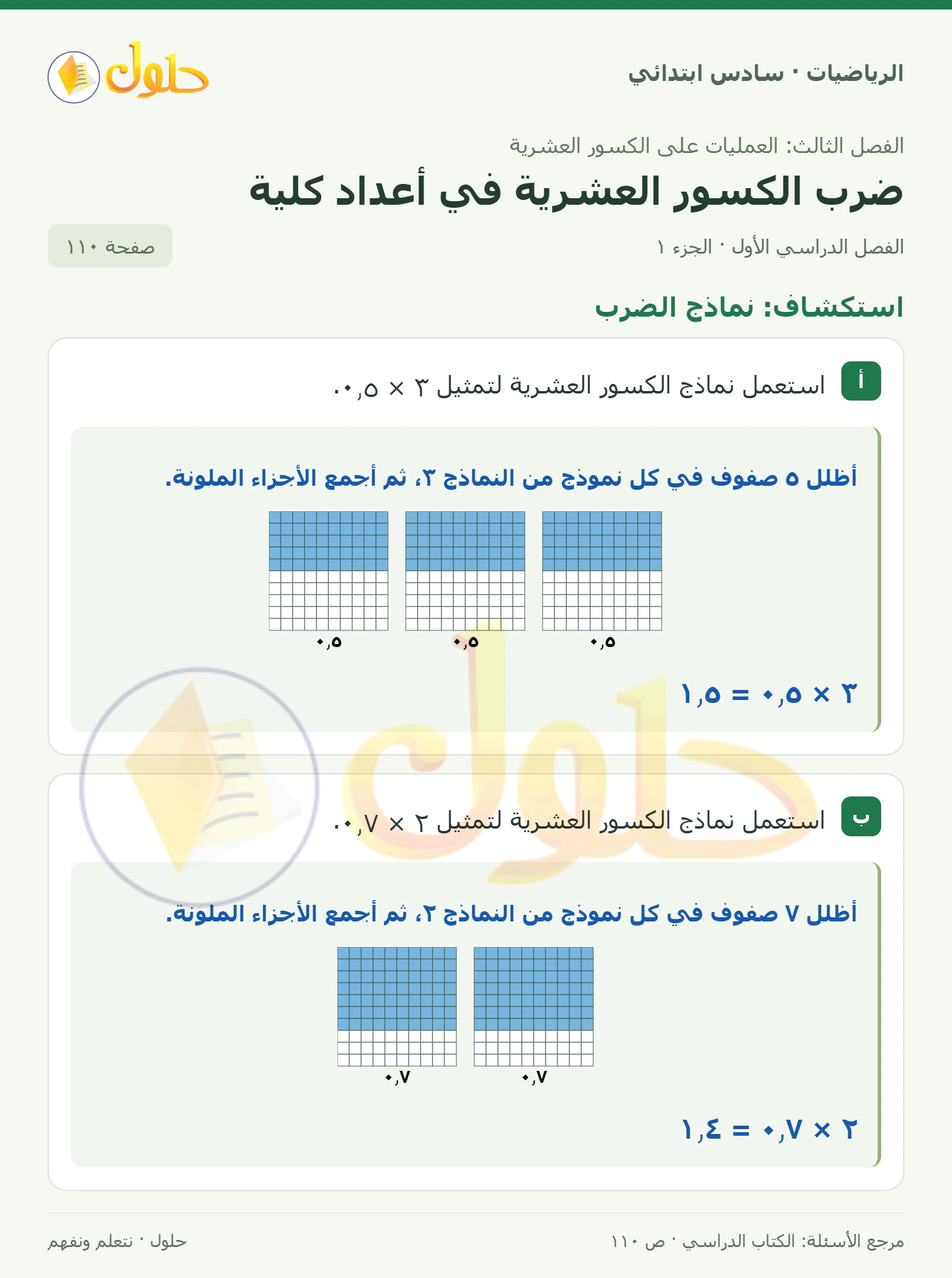 حل رياضيات الصف السادس الابتدائي صفحة 110 الجزء 1