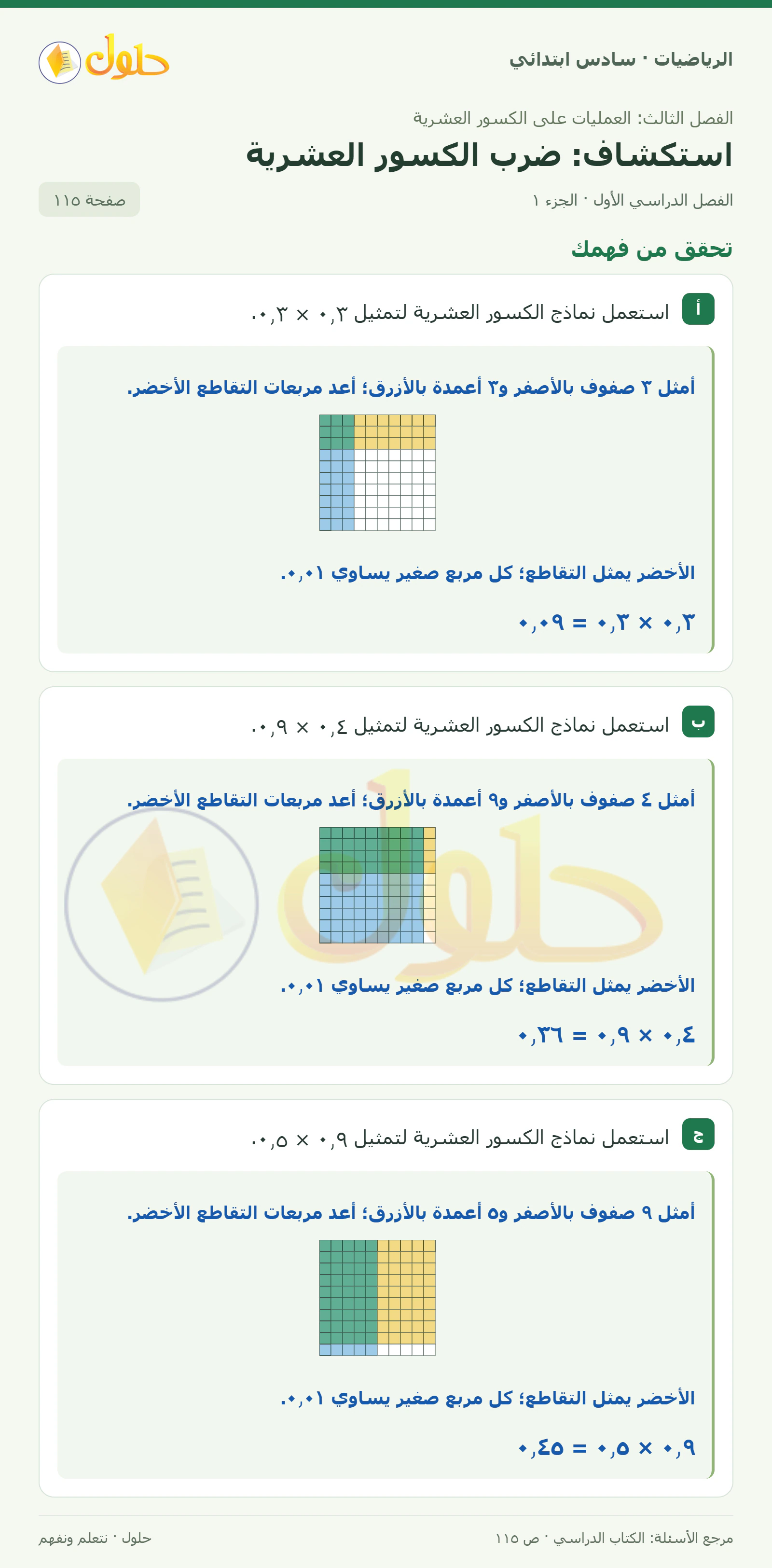 حل رياضيات الصف السادس الابتدائي صفحة 115 الجزء 1