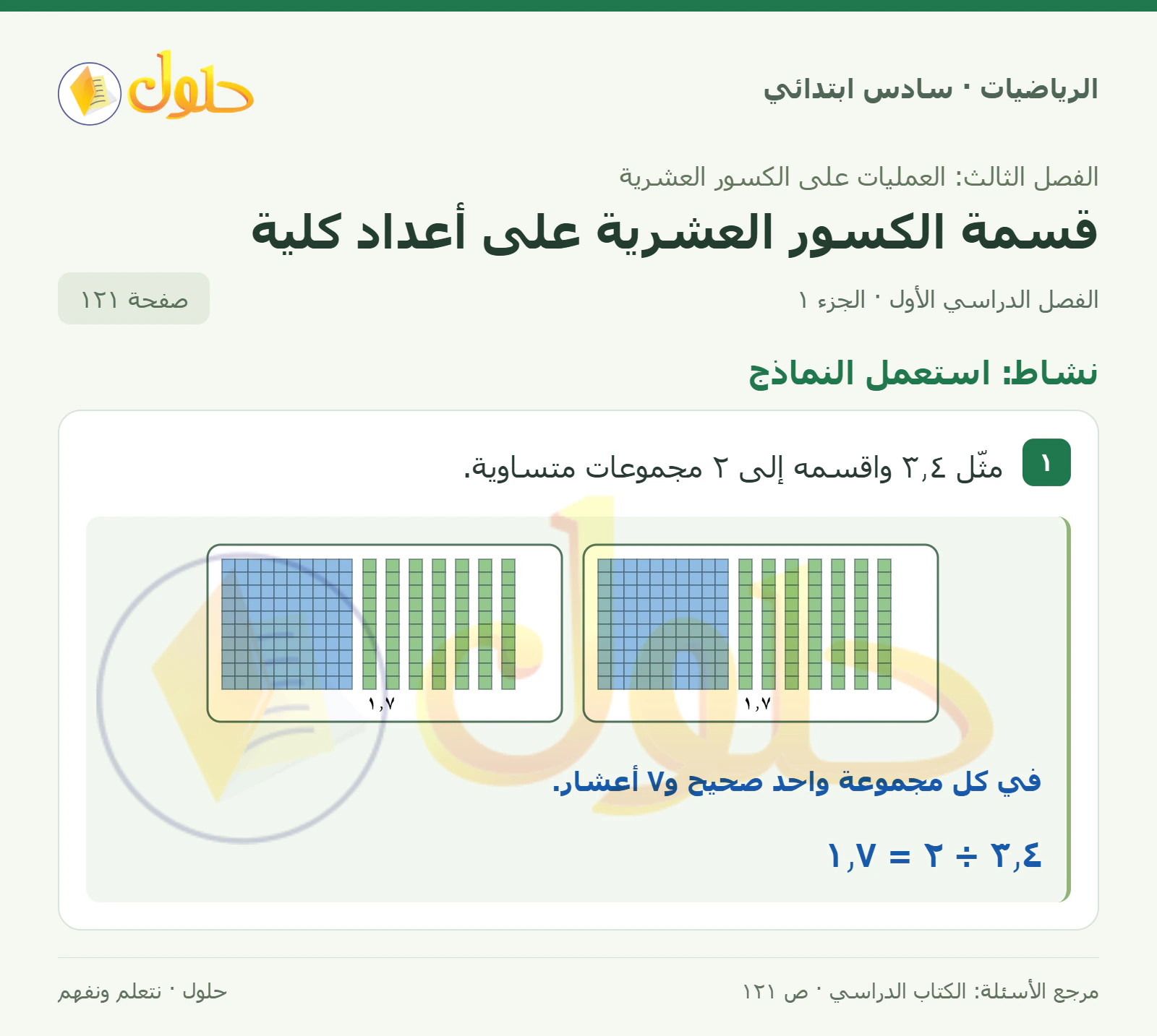 حل رياضيات الصف السادس الابتدائي صفحة 121 الجزء 1